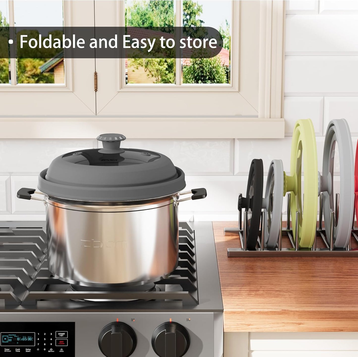 Collapsible Microwave Splatter Cover - Vented Silicone & Glass Lid with Easy-Grip Handle, Fits 6 to 10 Inch Plates & Bowls, 10.8 Inch Diameter, Prevents Splatters & Ensures Even Heating