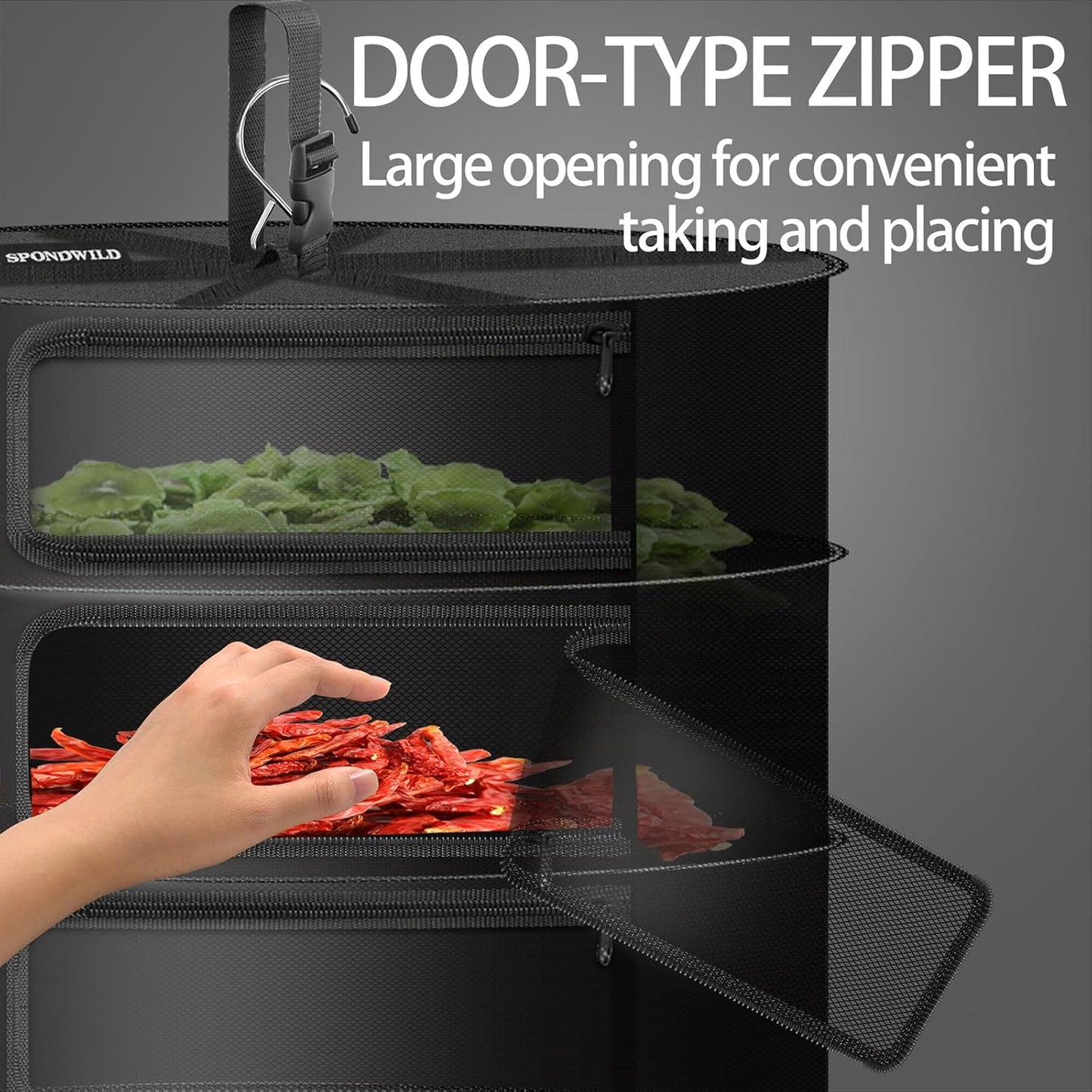 Herb Drying Rack Hanging Mesh Net,Large 6+1 Layer Plant Drying Rack with Door-Type Zipper & Closed Storage Compartment for Folding Basket Dryer Fiting in Grow Tents,Garden Outdoor