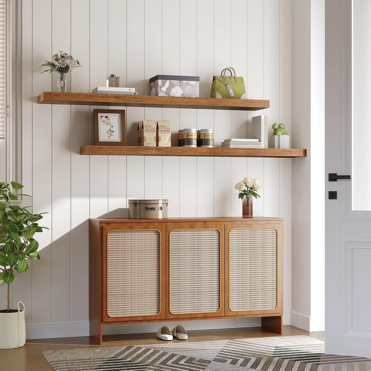 HOOBRO Floating Shelves for Wall, Wall Mounted Shelf Set of 2, 55" Hanging Shelf with Invisible Brackets, for Wall in Bathroom, Bedroom, Toilet, Kitchen, Living Room, Office, Rustic Brown BF140BJP201