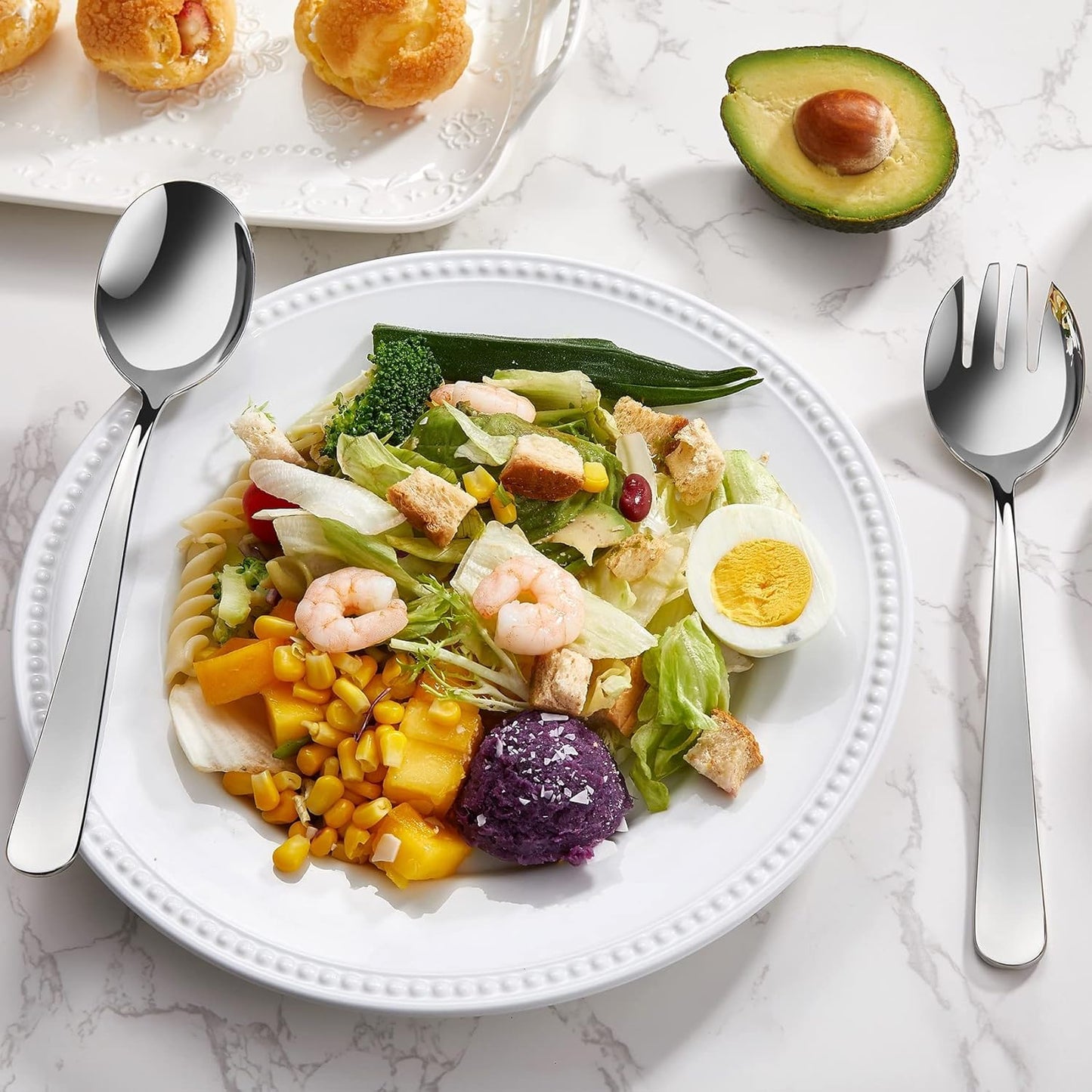 KEAWELL Premium 9.45" Louise Salad Servers, 18/10 Stainless Steel, Exceptional mirror finish, Dishwasher Safe (Salad Servers)