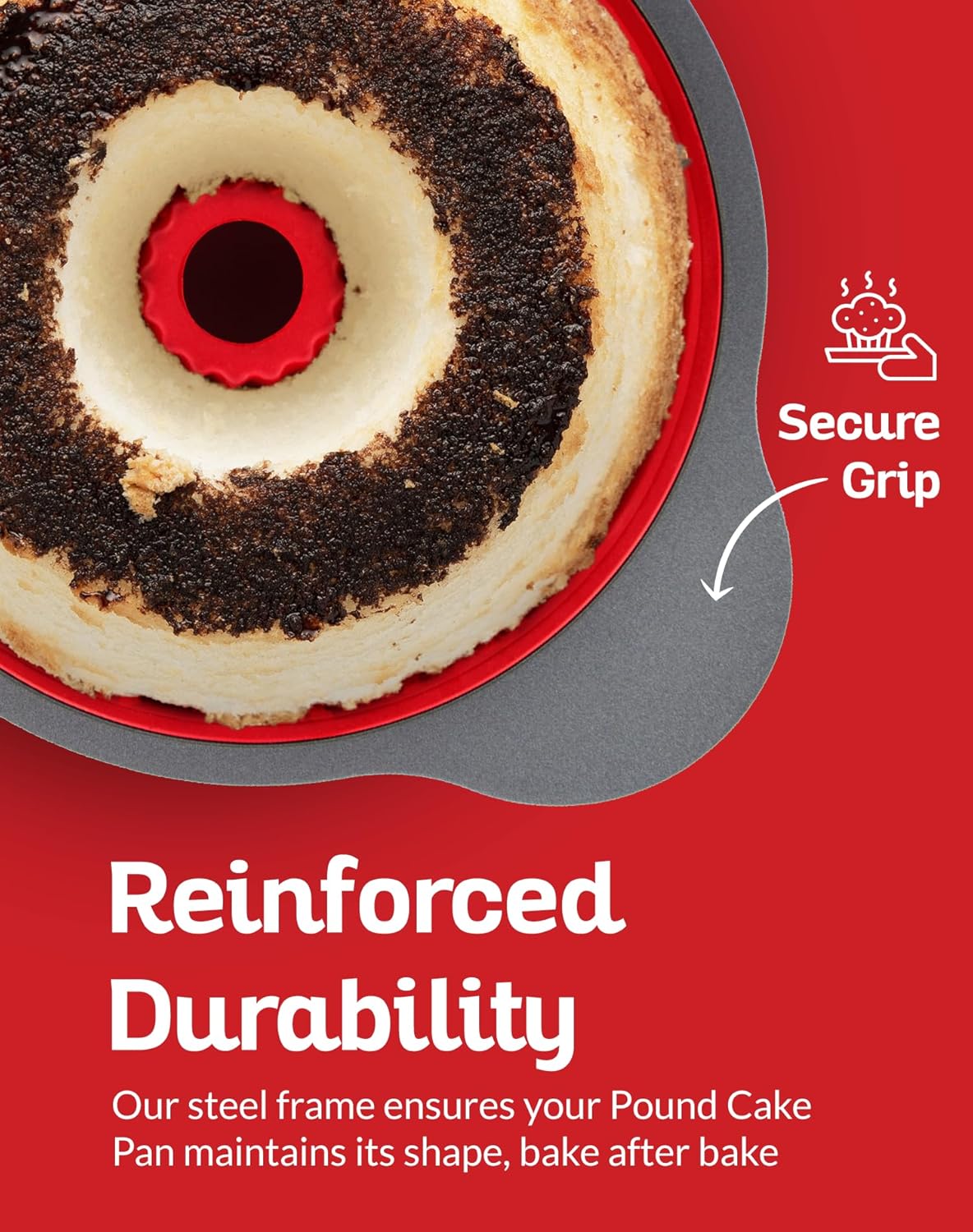 Boxiki Kitchen Premium Non-Stick Silicone Pound Cake Pan – Heavy-Duty Steel Frame, BPA & PFOA Free – Durable Fluted Cake Pan, Moldes para Gelatinas, Pasteles, Flan – No Warping, No Shape Loss