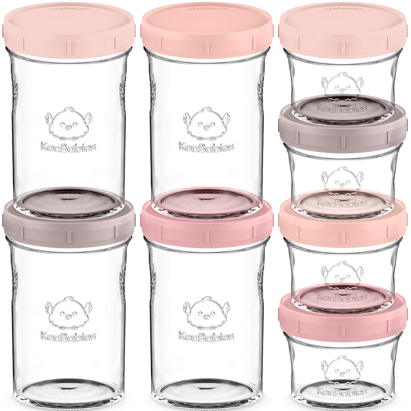 KeaBabies 4pk 8oz & 4pk 4oz Glass Baby Food Containers with Lids - Leak-Proof, Microwavable Small Glass Jars, Baby Purees & Toddler Snack Storage Containers,BPA-Free,Dishwasher & Freezer Safe(Roseate)