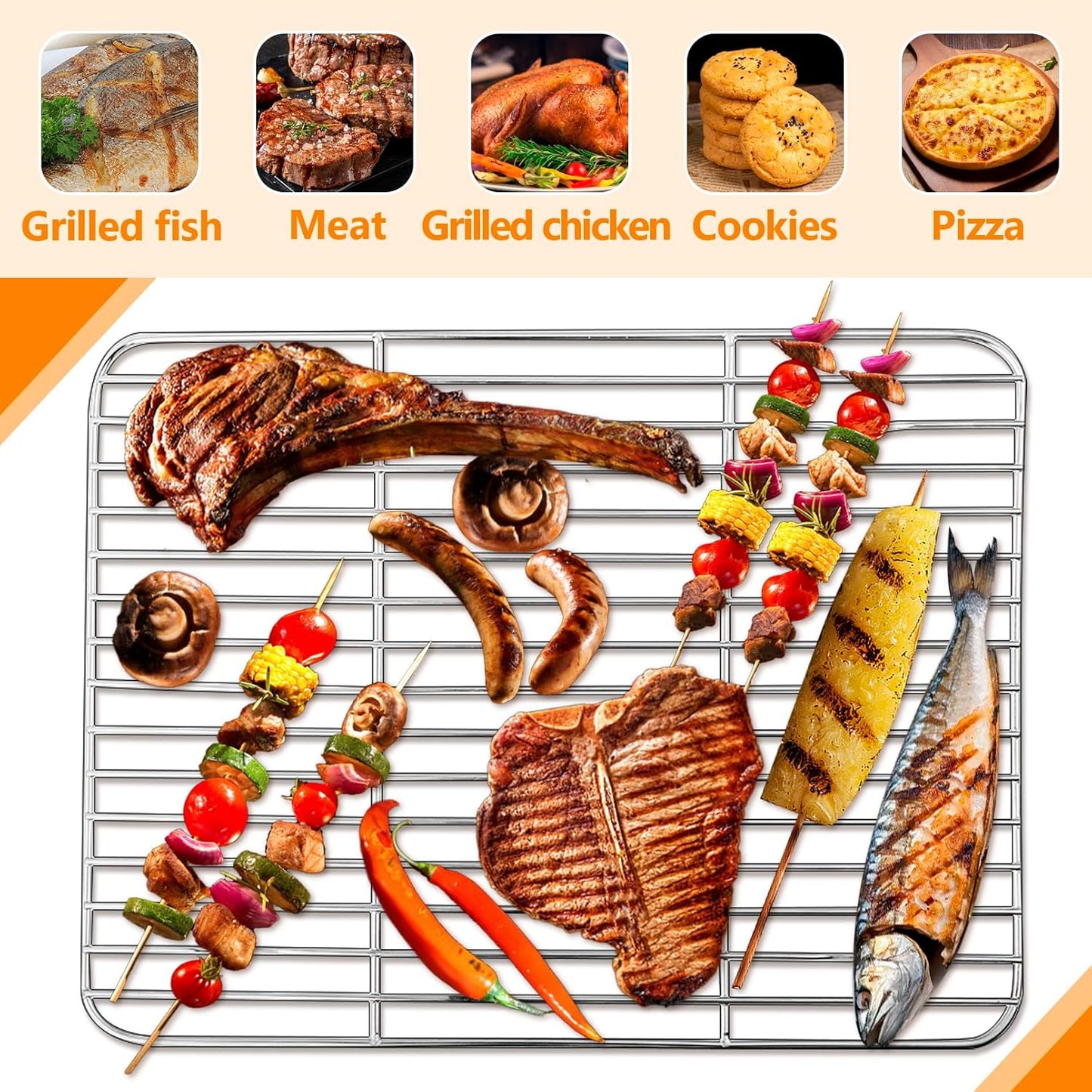 Baking Cooling Rack Set Stainless Steel Baking Racks, Roasting Rack for Roasting Grilling Cooking and Baking, Heavy Duty Wire Racks, Oven & Dishwasher Safe, 4 Various Sizes