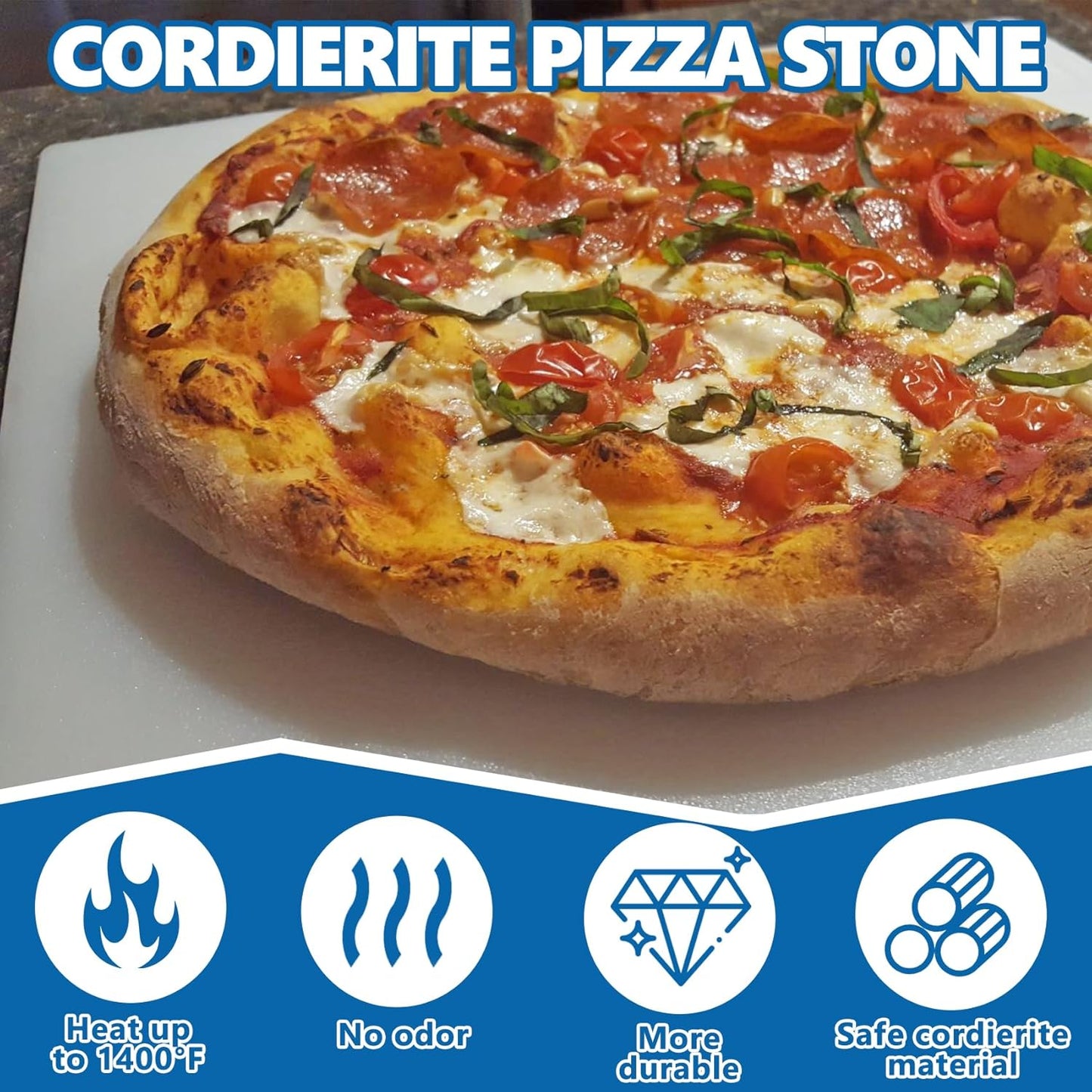SafBbcue Square Cordierite Pizza Stone Ideal for Ooni Koda & Fyra 12 Uuni Pizza Oven Most Similar Size Oven and Grill 13.2" x 13.2" x 0.4" Ceramic Baking Stone BBQ Baking Accessories