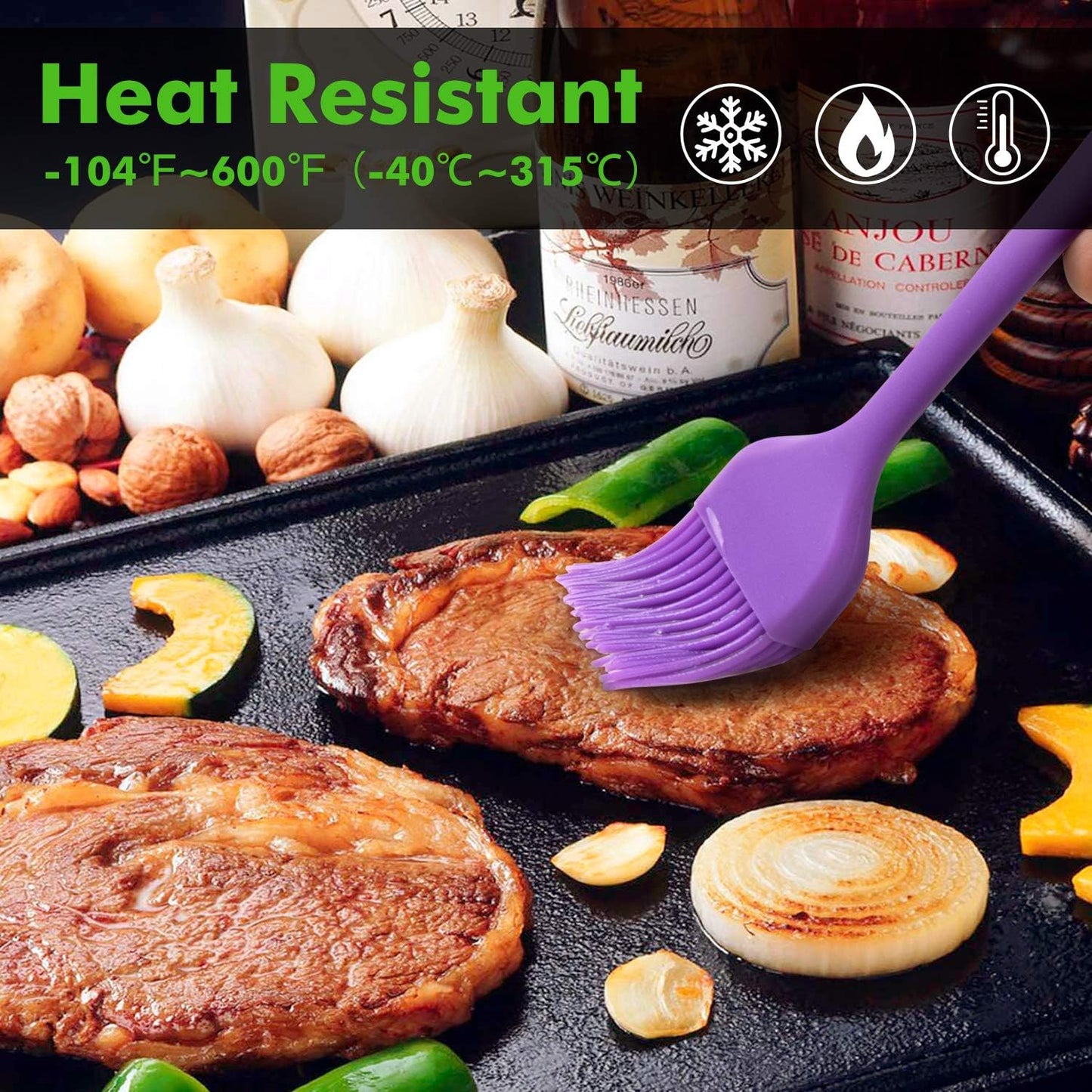 HOTEC 600℉ Heat Resistant BPA Free Silicone Marinading Meat Grill Basting Pastry Brush for Oil Butter Sauce Sausages Desserts Turkey Baster Grill Barbecue, Multicolor
