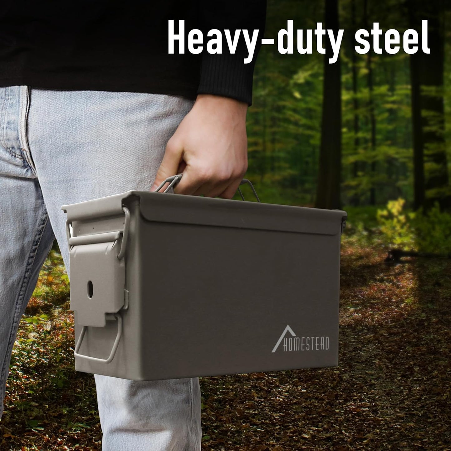 HOMESTEAD 50 Cal Metal Ammo Can – 4 Pack M2A1 Military Steel Ammo Storage Box, Airtight and Water-Resistant Ammunition, Dark Brown Color