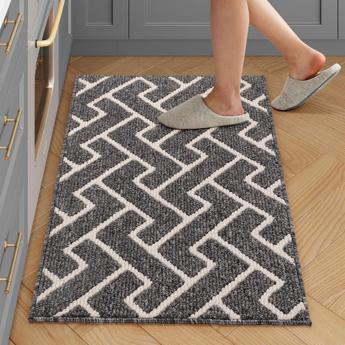 hicorfe Kitchen Rugs and Mats,Kitchen Mats for Floor,20"x31.5" Non Slip Runner Rug,Absorbent Resist Dirt Comfort Standing Mat Machine Washable for Entryway,Hallway,Front of Sink(Grey)