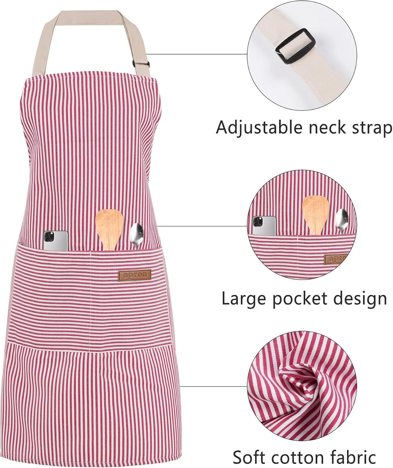 2 Pack Cooking Aprons Adjustable Bib Apron for Women with 2 Pockets, Kitchen Restaurant Men Chefs Aprons