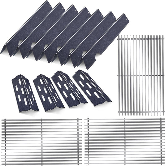 Grill Grates Flavorizer Bars Parts for Weber Genesis II E-410, S-410, Genesis II LX E-440, S-440, Weber 66089, 66097, 66041, 66033, 66796, Stainless Steel Porcelain Grids Heat Plate Deflectors