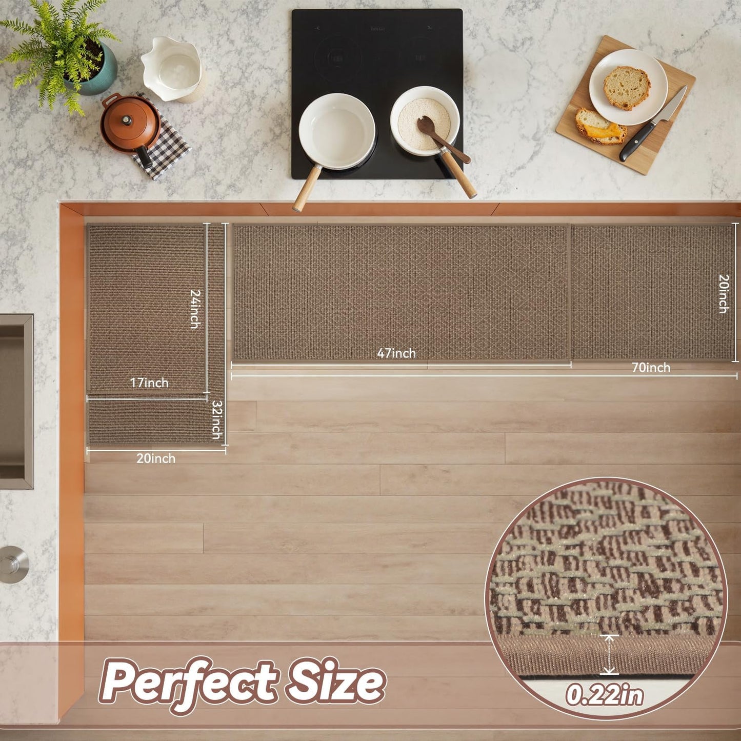 PADOOR Kitchen Runner, Rubber Backed Kitchen Runner Rugs Non Skid Washable, Super Absorbent Kitchen Mats for Floor Front of Sink, 20"x47" Brown