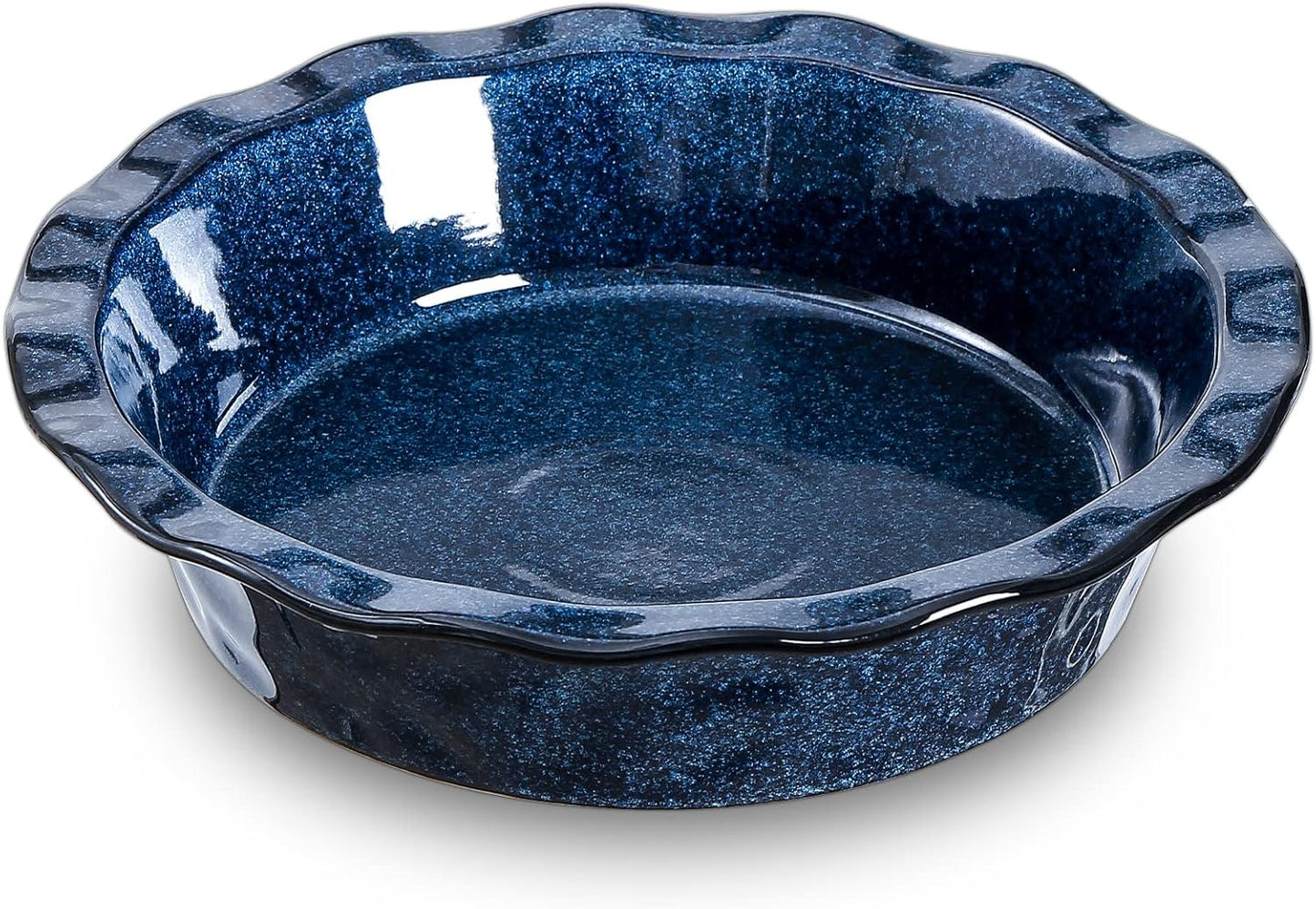 vicrays Ceramic Pie Pan for Baking - 9 inch Pie Plate, Round, Fluted and Deep Pie Dish for Tart, Pizza, Apple Pie, Quiche, Pot Pies, Cake - Reactive Glaze (Starry Blue)