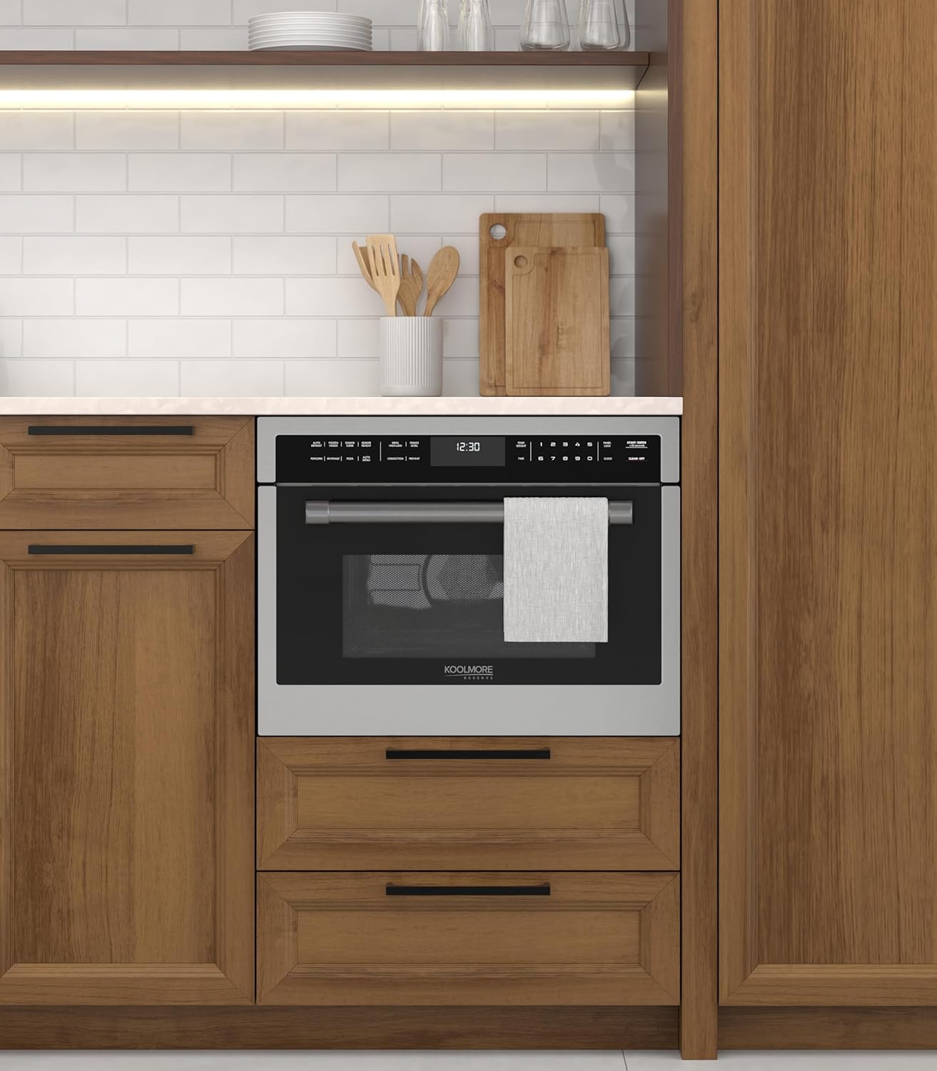 KoolMore Reserve 24 in. 1.6 cu. ft. Built-in Convection Microwave Oven with Air Fryer, 10 Power Levels, Sensor Cooking, Bake, Roast, Broil, Defrost, 1750 Watts, UL Certified in Black Stainless-Steel