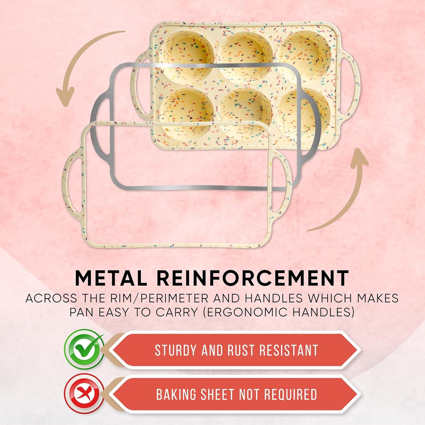 Confetti Silicone Jumbo Muffin Pan 6 Cup–Non-Stick Cupcake Pans for Baking, Heavy-Duty Large Silicone Muffin Pans for Baking, BPA-Free, Easy-Release, Oven & Dishwasher Safe