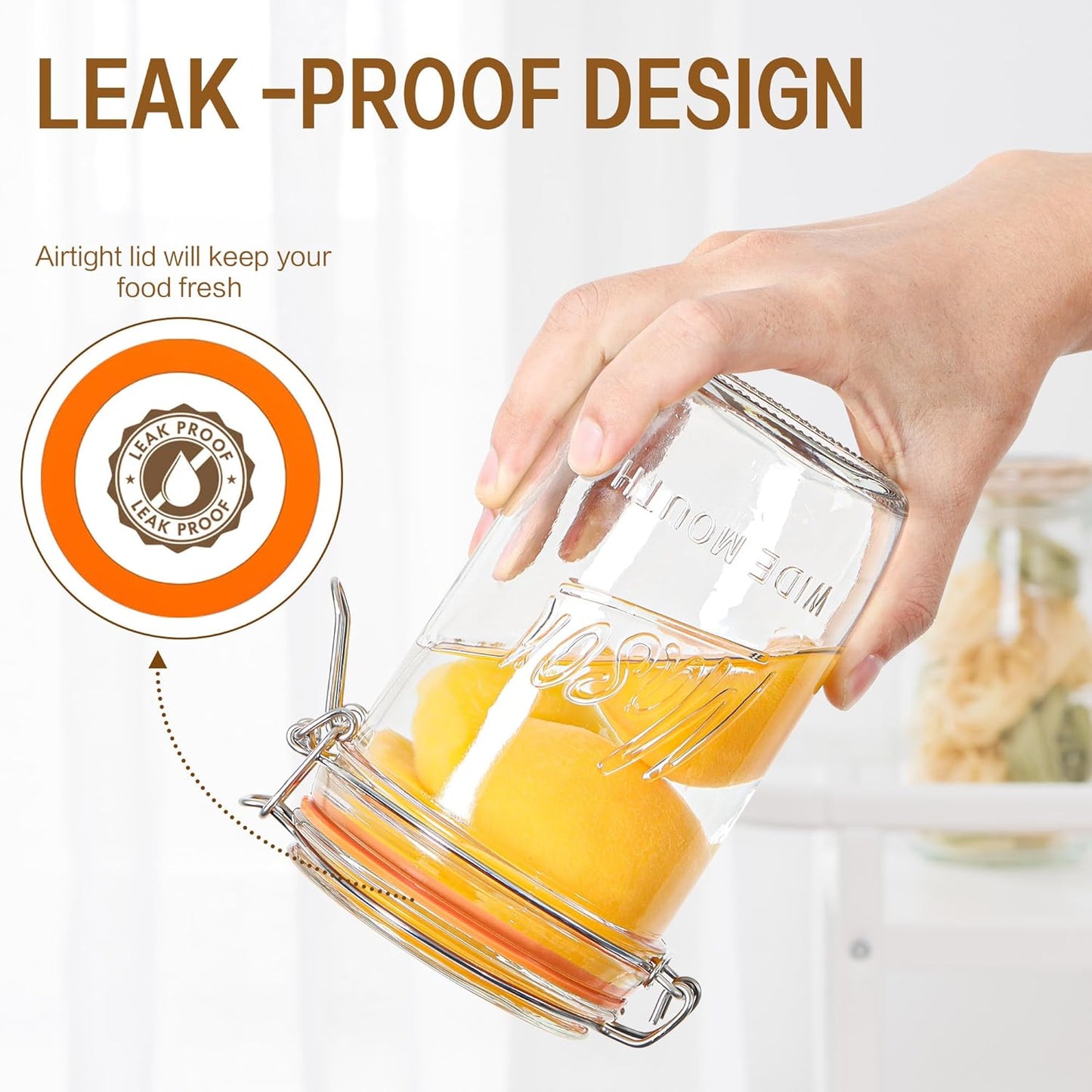 24oz Wide Mouth Mason Jars – 6 Pack Glass Jars with Airtight Lids for Canning, Pickling, Meal Prep, Jam, Jelly, Overnight Oats & DIY Projects