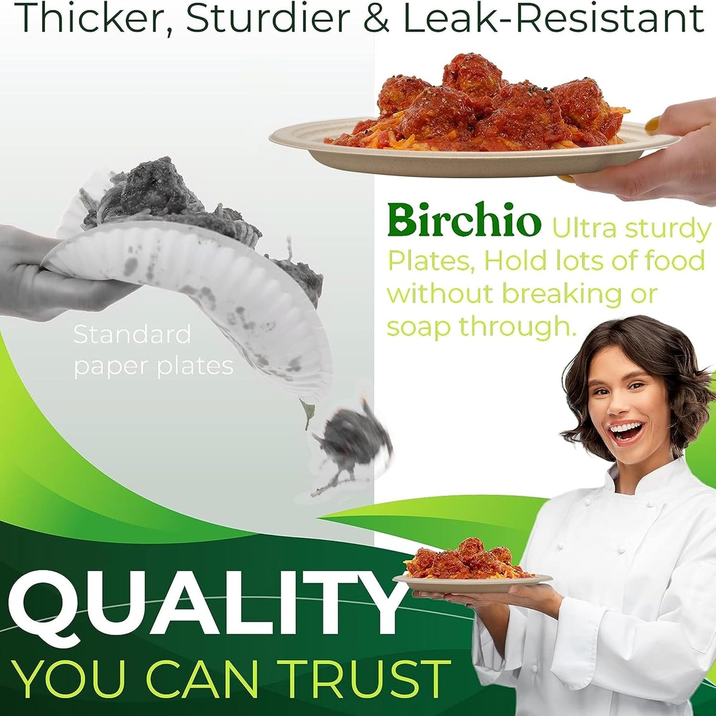 100PCS 100% Compostable Original Oval Paper Plates(12in), Heavy Duty Disposable Plates, Eco-Friendly Dinner Plates, Biodegradable Salad, Meal, Dessert Plates, Perfect for Parties, Picnic, BBQ