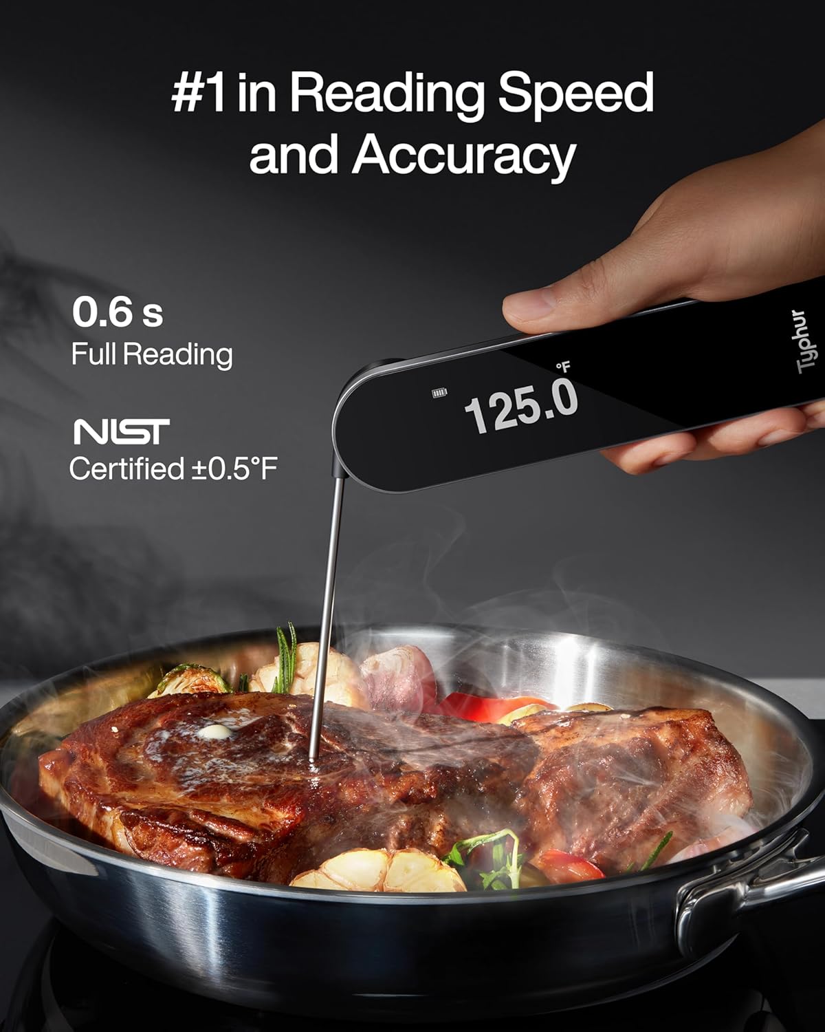 InstaProbe (Less Than .6 Seconds) Professional Meat Thermometer Digital, Instant Read Thermometer with OLED Display, IP67 Waterproof for Grill, BBQ, Cooking, Smoker, Home Brewing, NSF Certified