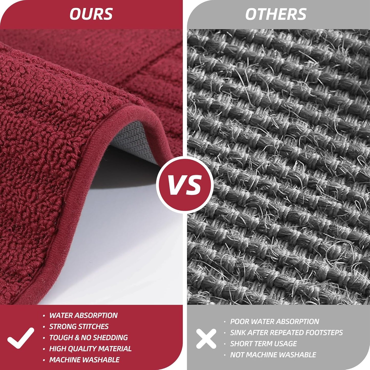 BEQHAUSE-Kitchen-Rugs-and-Mats Non Skid Washable Kitchen Mats for Floor Red Kitchen Rug Polypropylene Kitchen Mat with TPR Backing 24”x60”