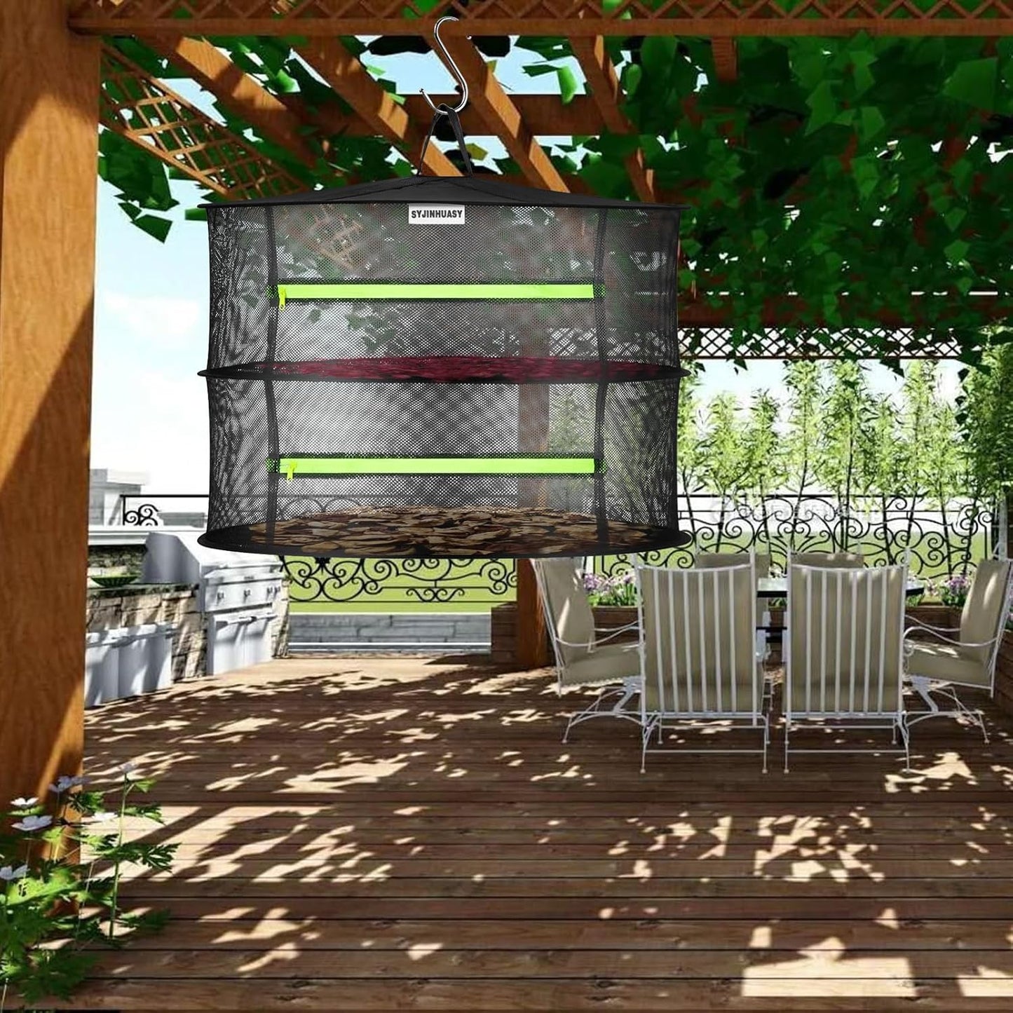 Herb Drying Rack, Breathable Mesh, 2-Layer, Black, Nylon & Polyester, 8x24x24 Inches, 2.2 lbs Capacity, Foldable, Ceiling Mount, Ideal for Herbs, Jerky, Meat, Plants, Fish, Clothes, Nuts