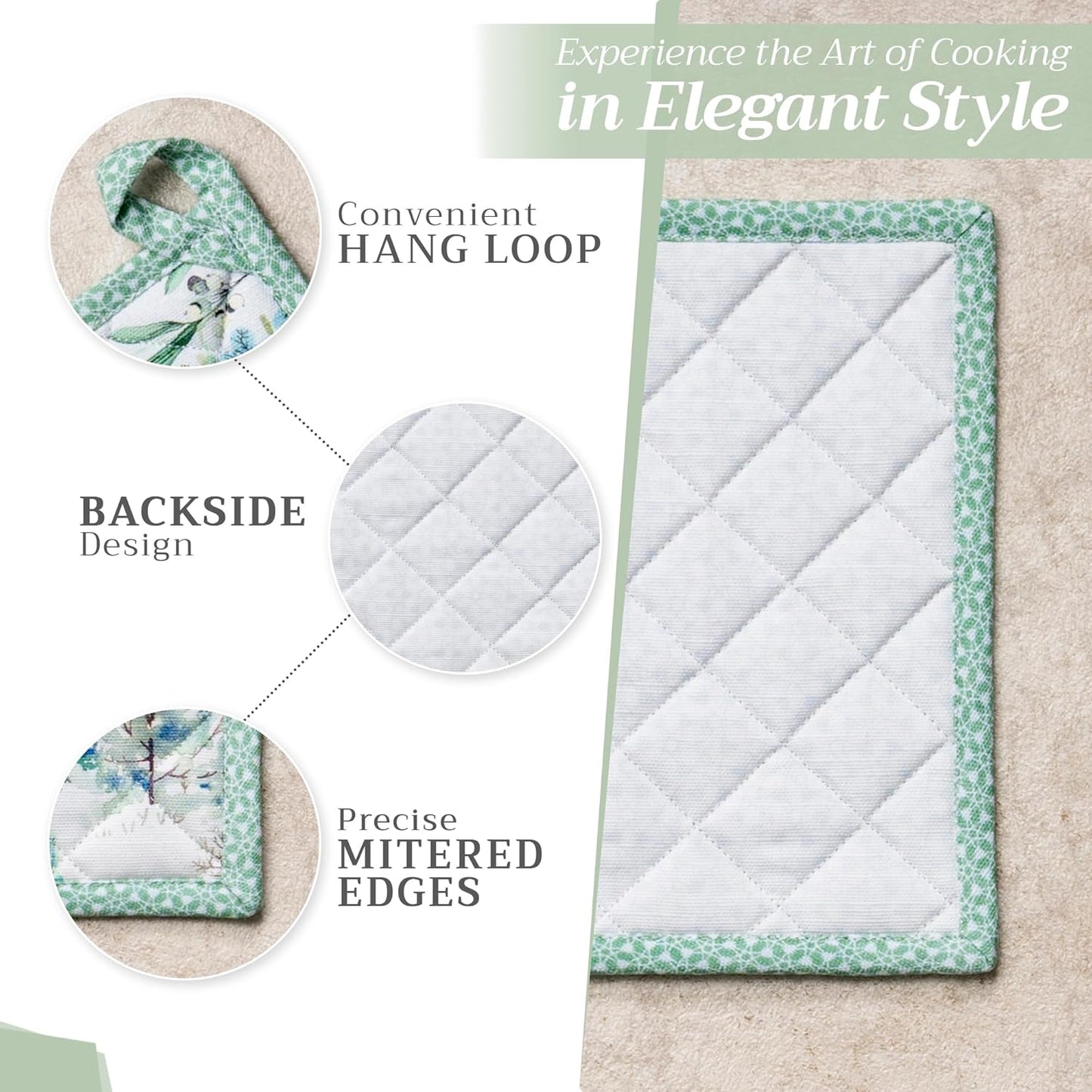 Maison d' Hermine Pot Holders 100% Cotton Heat Resistant Potholders 8" x 8" Hot Pads with Loop BBQ, Cooking, Baking, Grilling, Kitchen, Handling Hot Pans (Pack of 1, Snowy World)