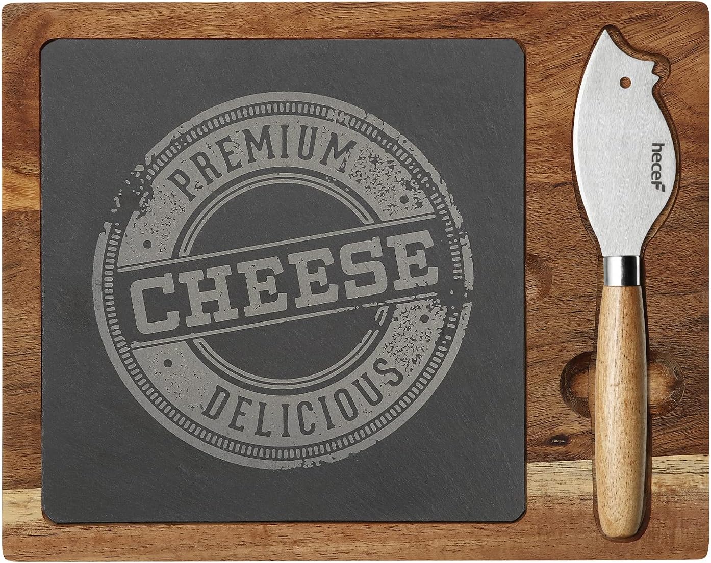 hecef Acacia Wood Cheese Board Set with Black Slate & Cheese knife, Wooden Charcuterie Platter & Serving Tray for Cheese, Crackers and Meat