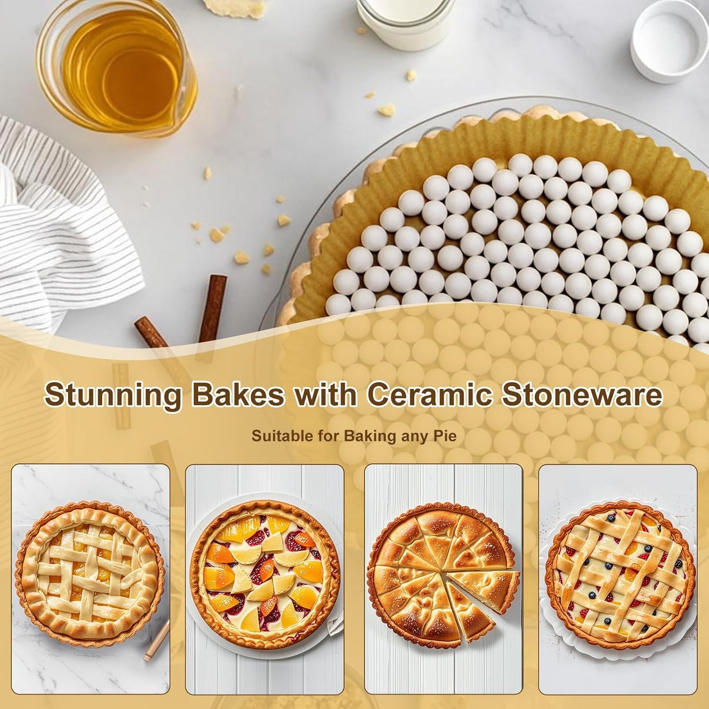 0.83LB Ceramic Pie Weights for Baking, Premium Natural Baking Beans，Reusable Ceramic Stoneware Suitable for Various Pies and Pastries