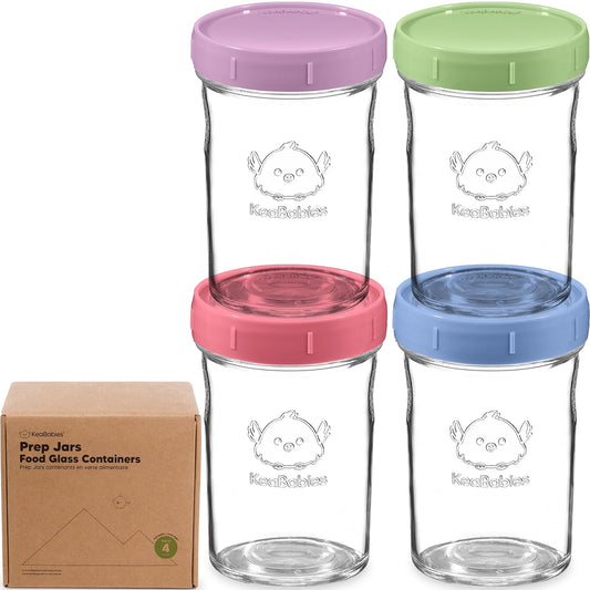 KeaBabies 4pk 8oz Glass Baby Food Containers with Lids - Leak-Proof, Microwavable Small Glass Jars, Baby Purees & Toddler Snack Storage Containers, BPA-Free, Dishwasher & Freezer Safe (Nord)