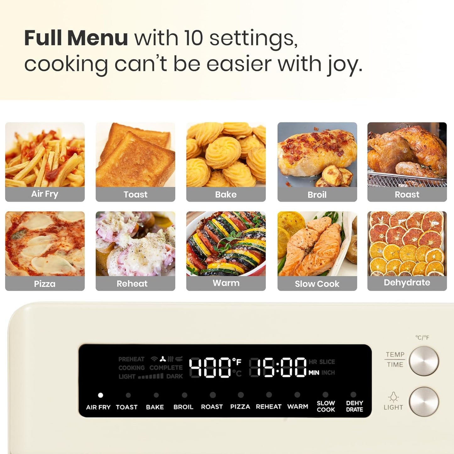 Retro Style Infrared Heating Air Fryer Toaster Oven, Extra Large Countertop Convection Oven 10-in-1 Combo, 6-Slice Toast, Enamel Baking Pan Easy Clean with Recipe Book, Almond Yellow Color