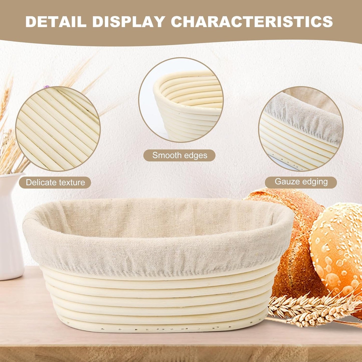 Banneton Bread Proofing Basket - Banneton Basket Set of 4 Pack 8 inch Oval Sourdough Proofing Basket with Liner - Handmade Rattan Proofing Rising Bowl for Artisan Bread Making Baking Supplies