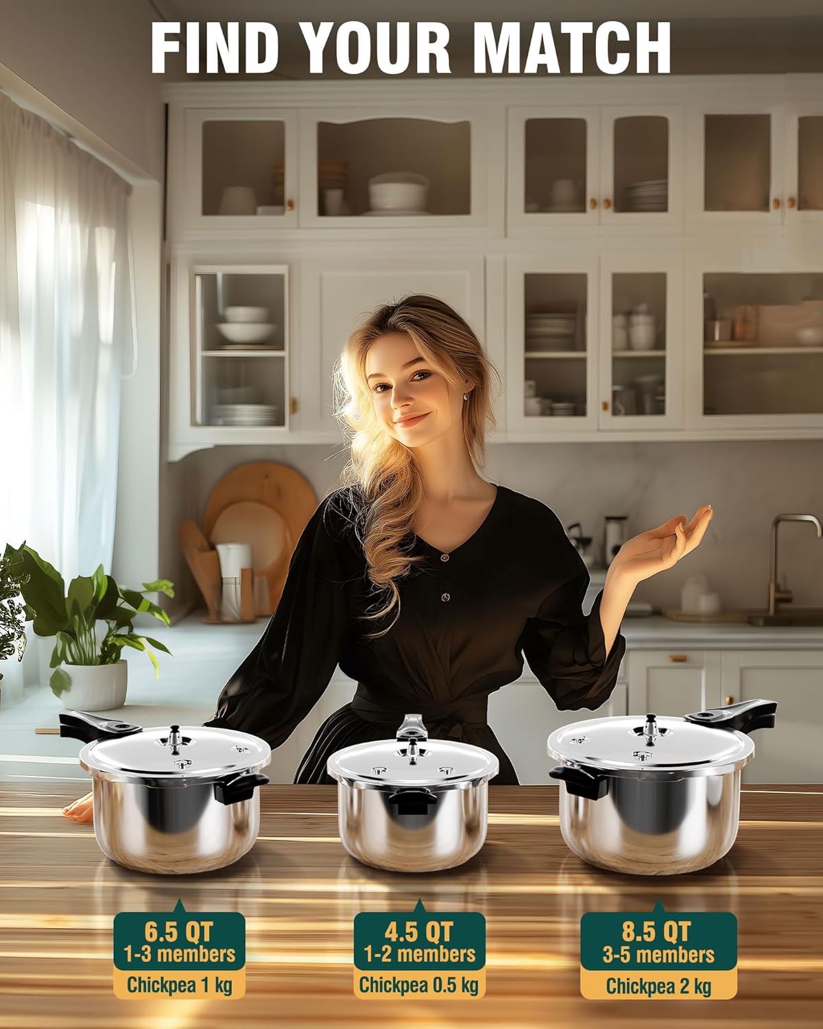 WantJoin Pressure Cooker, 6 Quart Stainless Steel Pressure Canner, Induction Compatible Cookware with Spring Valve Safeguard Devices,Compatible with Gas & Induction Cooker