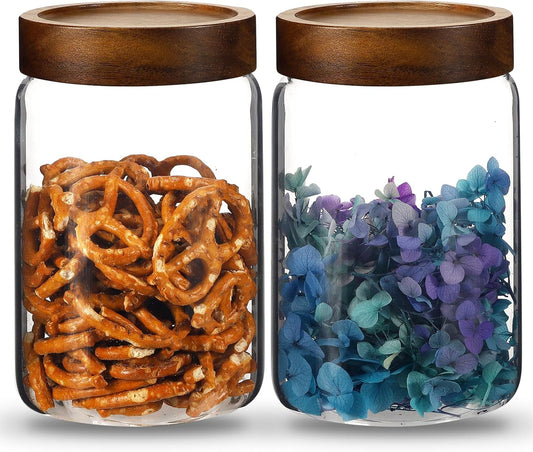 Glass Spice Jar Coffee Sugar Container Airtight Glass Jar Food Storage Canisters Bottle for Kitchen Seasoning Tea Herb Overnight Oats Bar Parfait Snacks (900ml/30oz-2 Pcs)