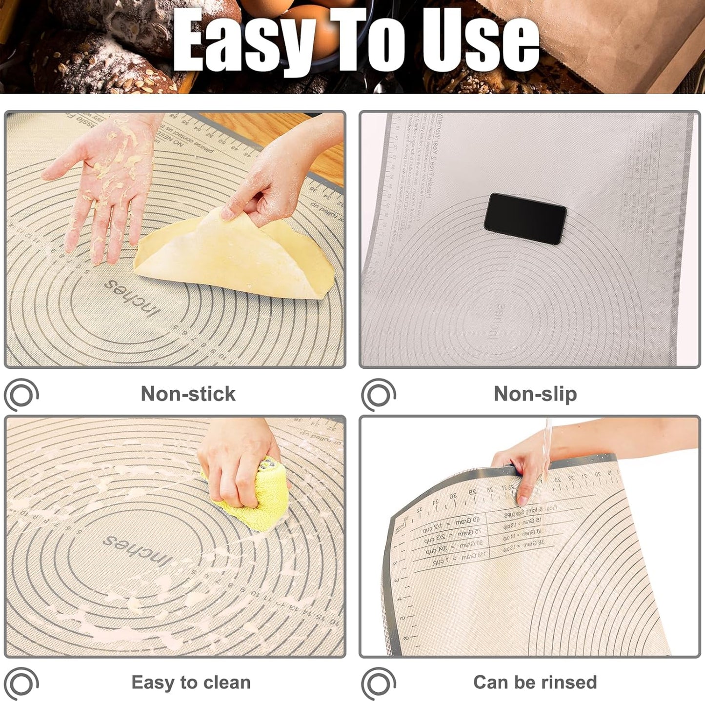 Silicone Pastry Mat 36x24 Inch - Nonstick Baking Mat Perfect for Dough, Pastry, Pie Crust, Fondant, Pasta/Pizza, Kitchen Counter