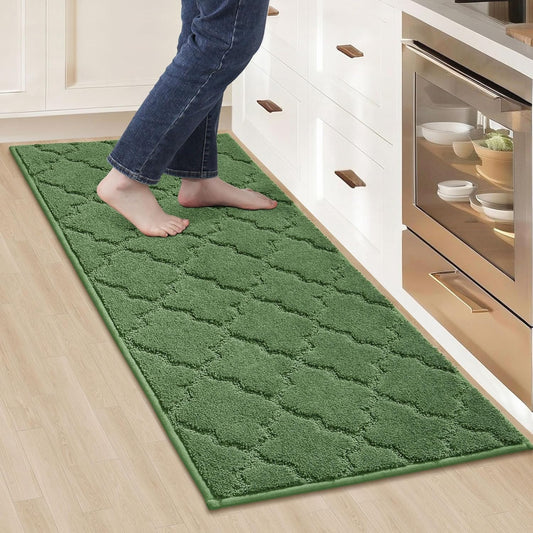 COSY HOMEER Kitchen Rugs 20"x48" Non-Slip Absorbent Soft Kitchen Runner Rug Polyester Kitchen Mats for Floor Washable Kitchens Standing Floor Mat for Sink Mat,Hallway,Laundry,Green