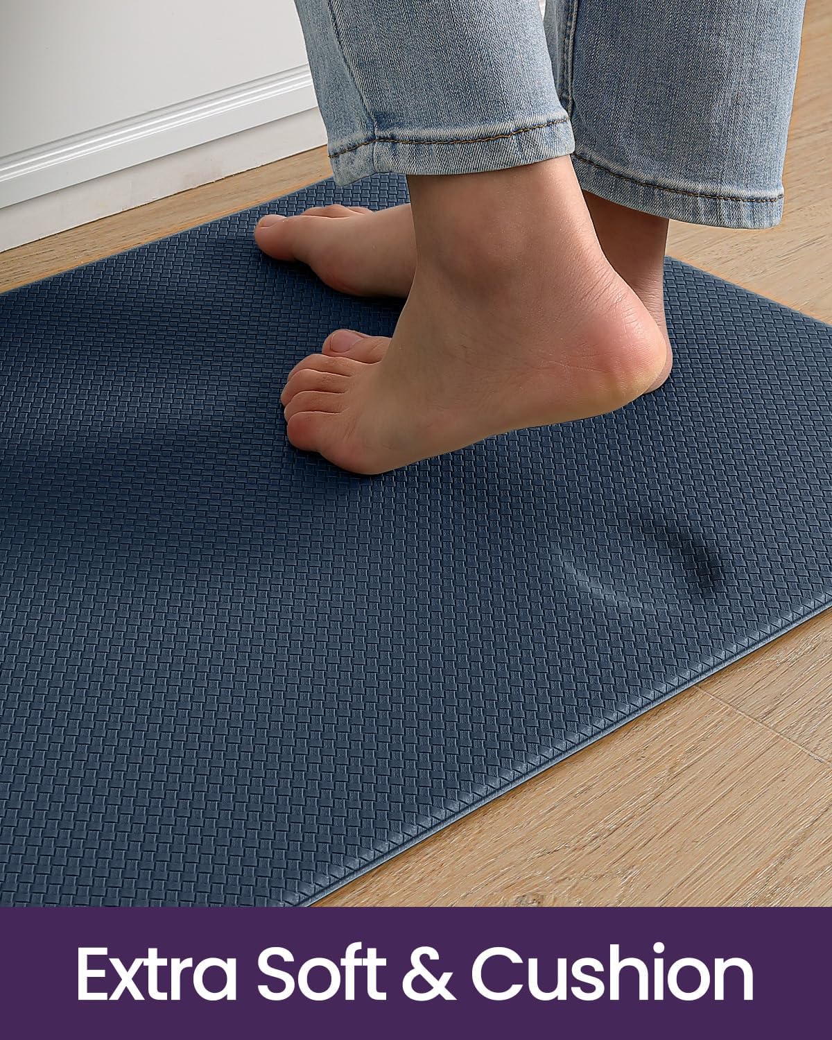 DEXI Kitchen Floor Mats Cushioned Anti Fatigue,17x79,Long Standing Runner Rug Waterproof, Comfort Memory Foam Padded for Front Sink Laundry, Navy