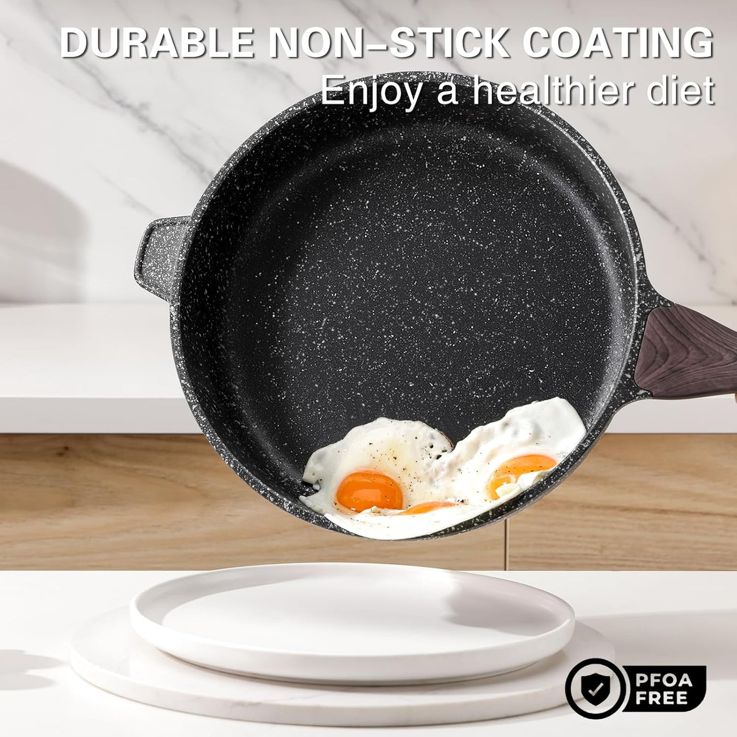 Nonstick Deep Frying Pan with Lid, 10 Inch Non Stick Skillet, Saute Pan for Cooking, Healthy Induction Cookware, PFOA Free