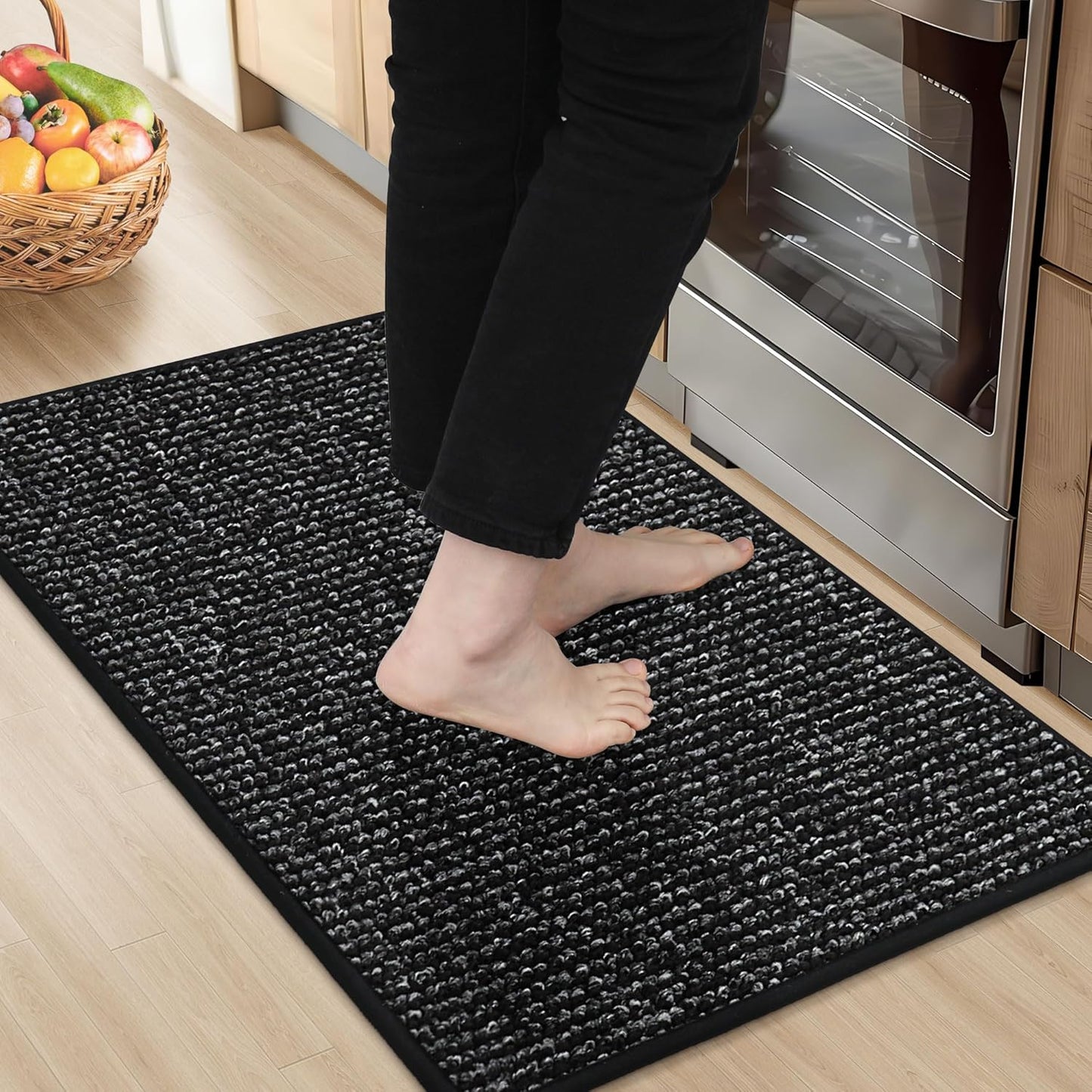 BEQHAUSE Kitchen Rugs 20"x32", Non-Slip Kitchen Mats for Floor, Super Absorbent and Stain Resistant Kitchen Rugs, Machine Washable Rugs for Kitchen, Hallway, Laundry & Sink, Black