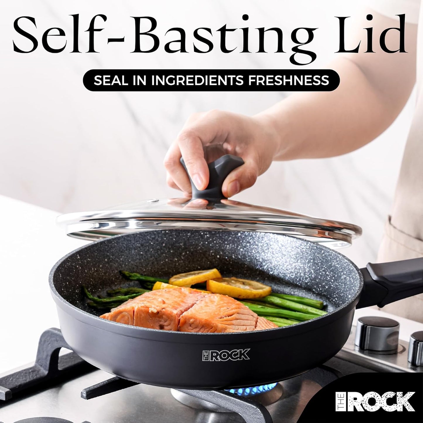 THE ROCK SOHO 9.5-Inch Nonstick Frying Pan with Lid – Compact for Urban Kitchens, Nothing Sticks, Never Warps, Lasts Longer, Oven & Dishwasher Safe, Black