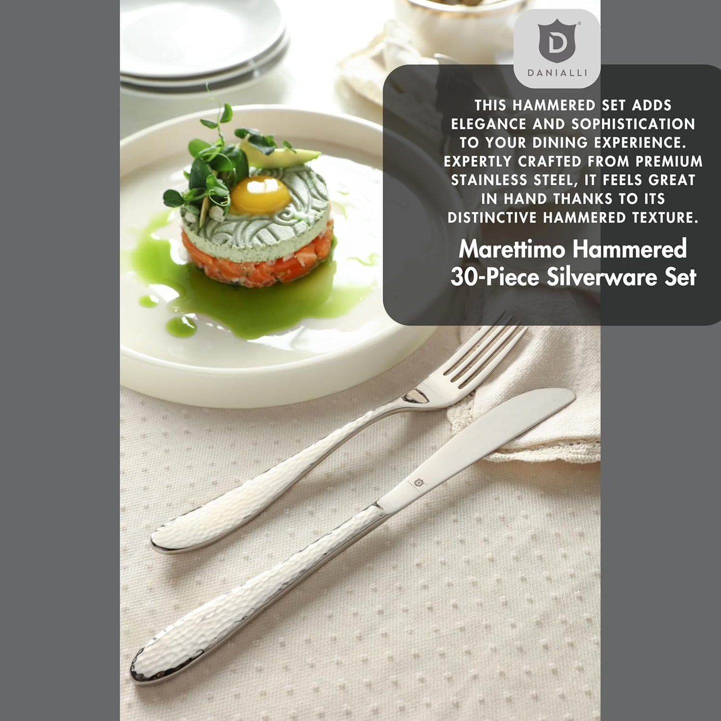 Hammered Silverware Set | Premium 18/10 Stainless Steel Flatware Service for 6 | Heavy-Duty & Dishwasher Safe | Built to Last (30-Piece, Marettimo Hammered)