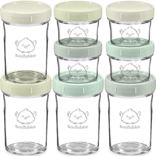 KeaBabies 4pk 8oz & 4pk 4oz Glass Baby Food Containers with Lids - Leak-Proof, Microwavable Small Glass Jars, Baby Purees & Toddler Snack Storage Containers, BPA-Free, Dishwasher & Freezer Safe(Sage)