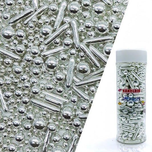 Silver Sprinkles Candy Mix Size Edible Pearls Cake Decorations Cupcake Toppers Cookie Decorating Perfect for Wedding Party Valentine Halloween Christmas Supplies 4.58OZ