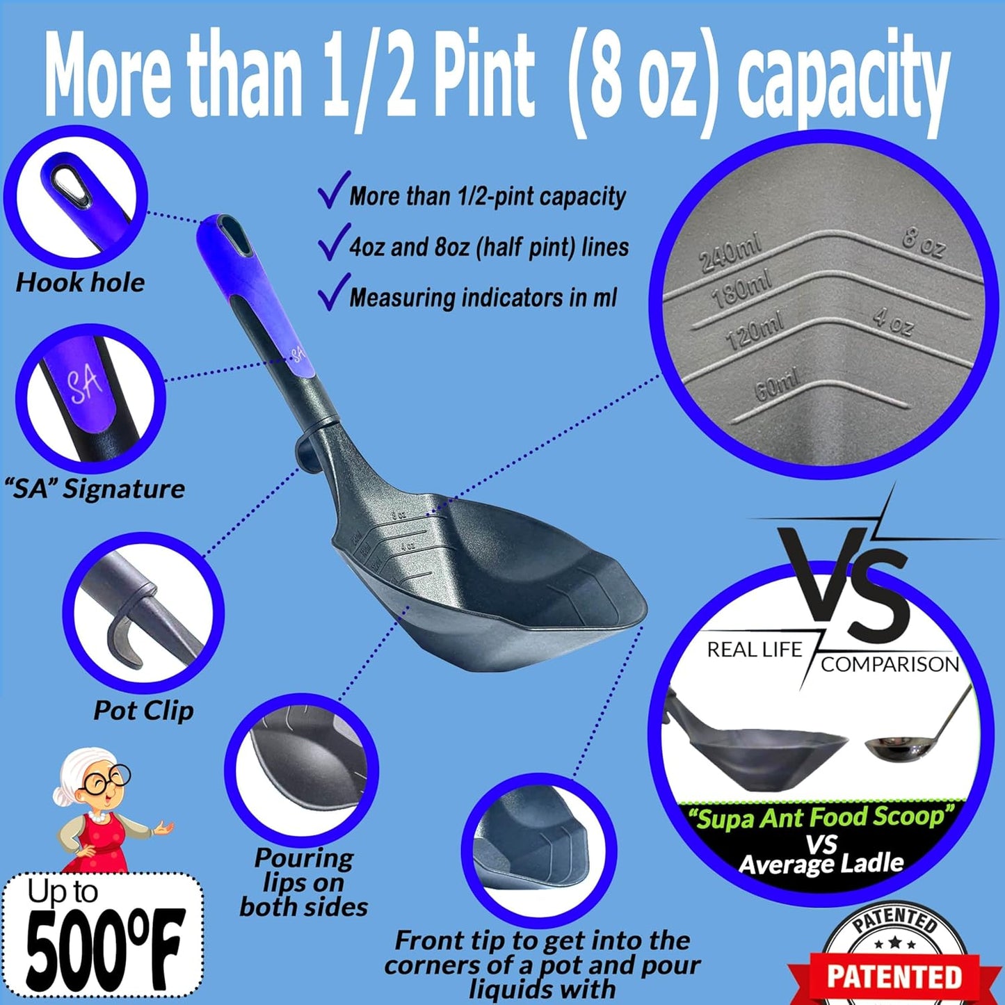 Supa Ant Blue Canning Supplies Starter Kit-10 pc Canner Accessories with Canning Rack for Jars, XL Ladle, Wide Mouth Jar Funnel, Jar Lifter & Wrench, Bubble Popper/Measurer, Lid Lifter, Kitchen Tongs