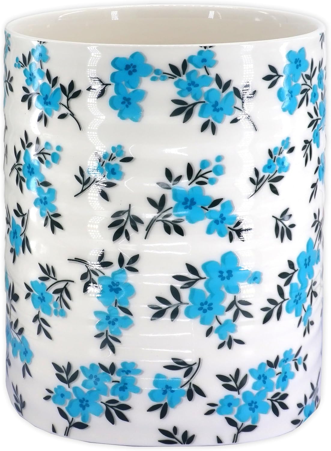Kitchen Utensil Holder,7.2″Extra Large Stable Pattern Ceramic Utensil Crock,Utensil Organizer for Countertop,Kitchen Decor,Utensil Holder for Housewarming,Wedding Gift (Teal Blue)