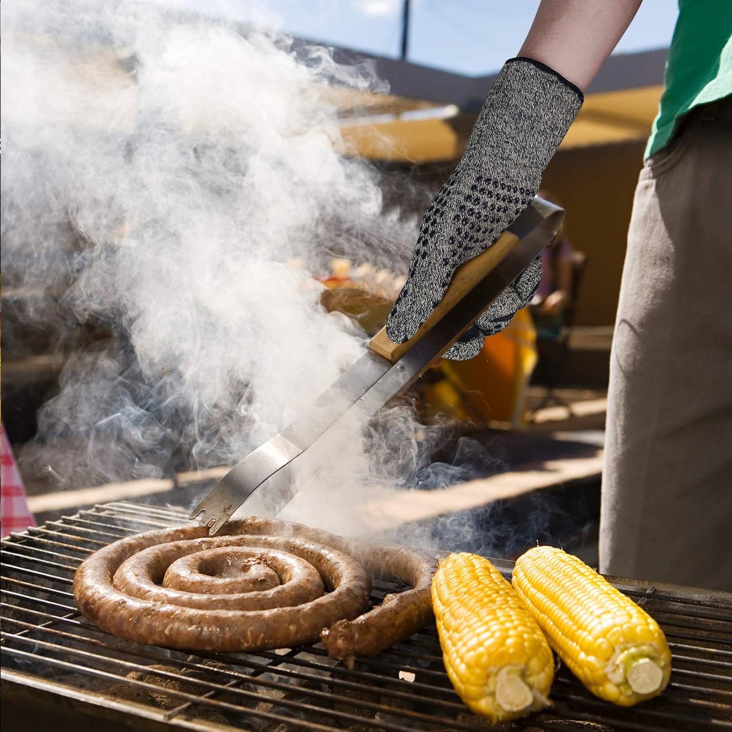 BBQ Grill Gloves, 1472℉ Heat Resistant Oven Gloves, High Temp Resistance Fireproof Glove, Kitchen Hotproof Cooking Mitts for Grilling, Smoking, Baking, Frying