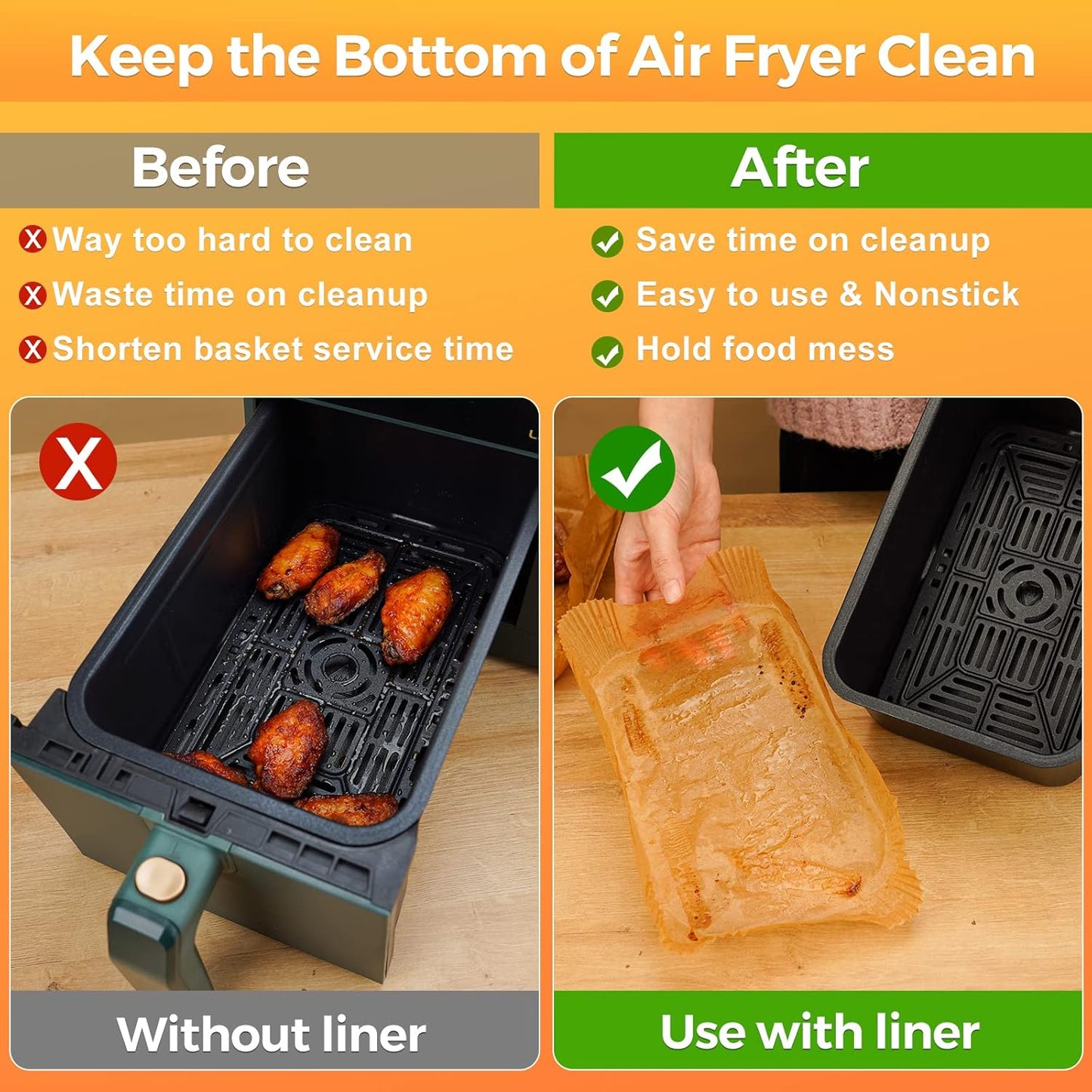 Air Fryer Liners Disposable - 150Pcs 8In Rectangle Parchment Paper for Air Fryer Non-Stick Airfryer Basket Liners for Steamer Microwave Oven