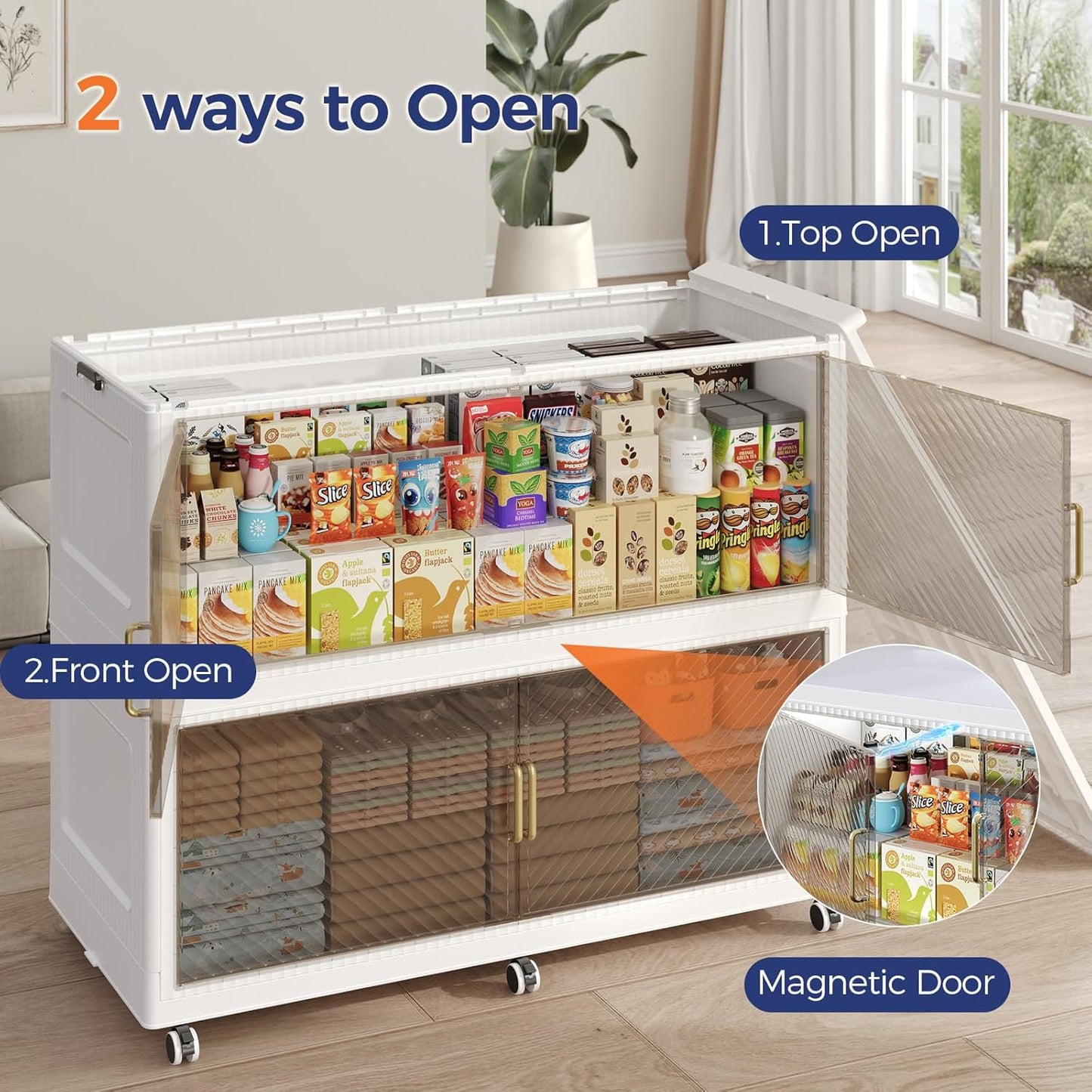 200GAL Extra Large Storage Bins with Lid, 800QT Plastic Stackable Storage Bins with 6x Wheels, Collapsible Closet Organizer and Storage Drawer Cabinet for Living Room Office Dorm, 4Pack White