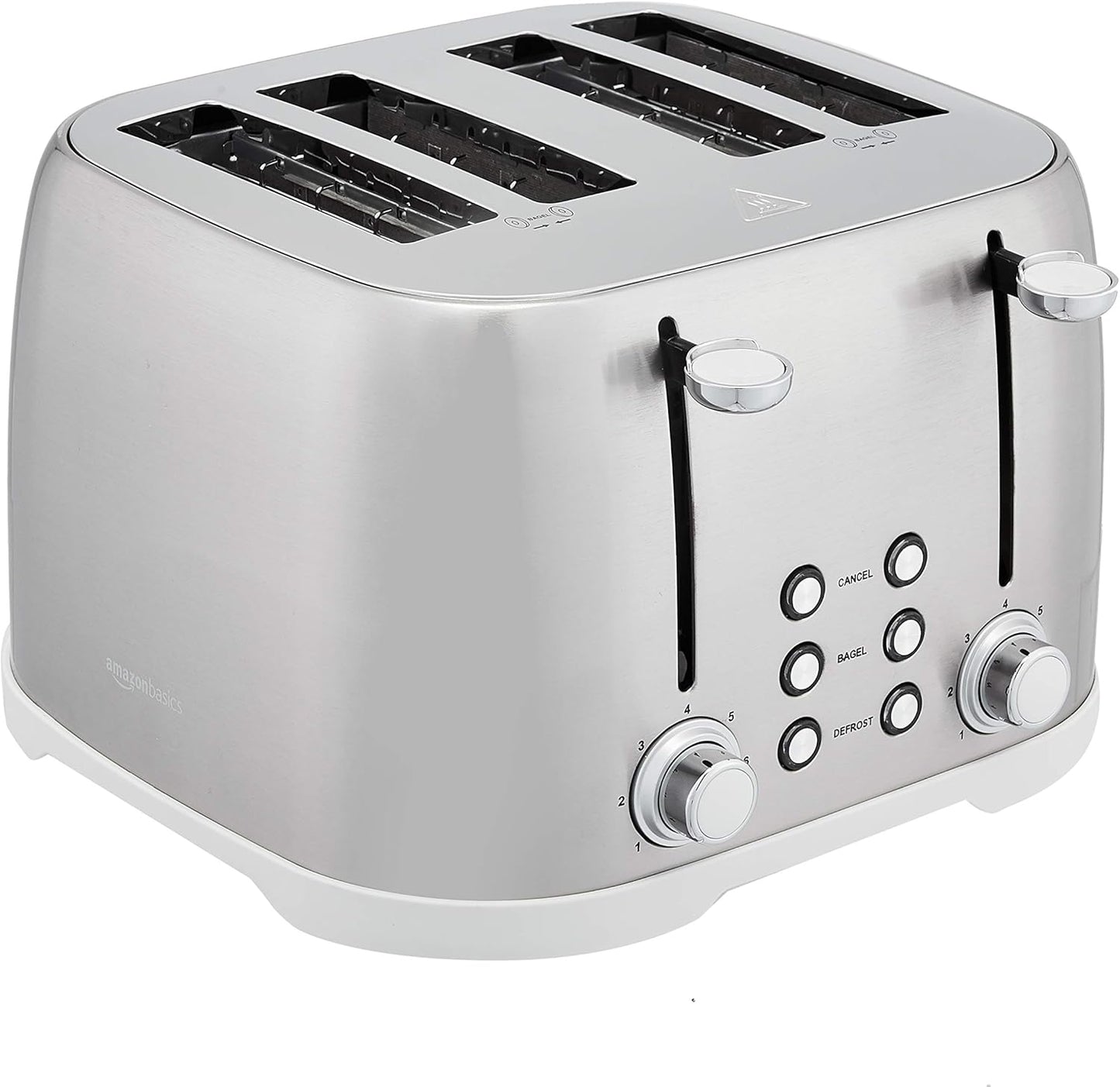 Amazon Basics 4 Slice Toaster with 6 Browning Settings, Removable Easy-to-Clean Crumb Tray, Cancel Button, 1600W, Brushed Silver