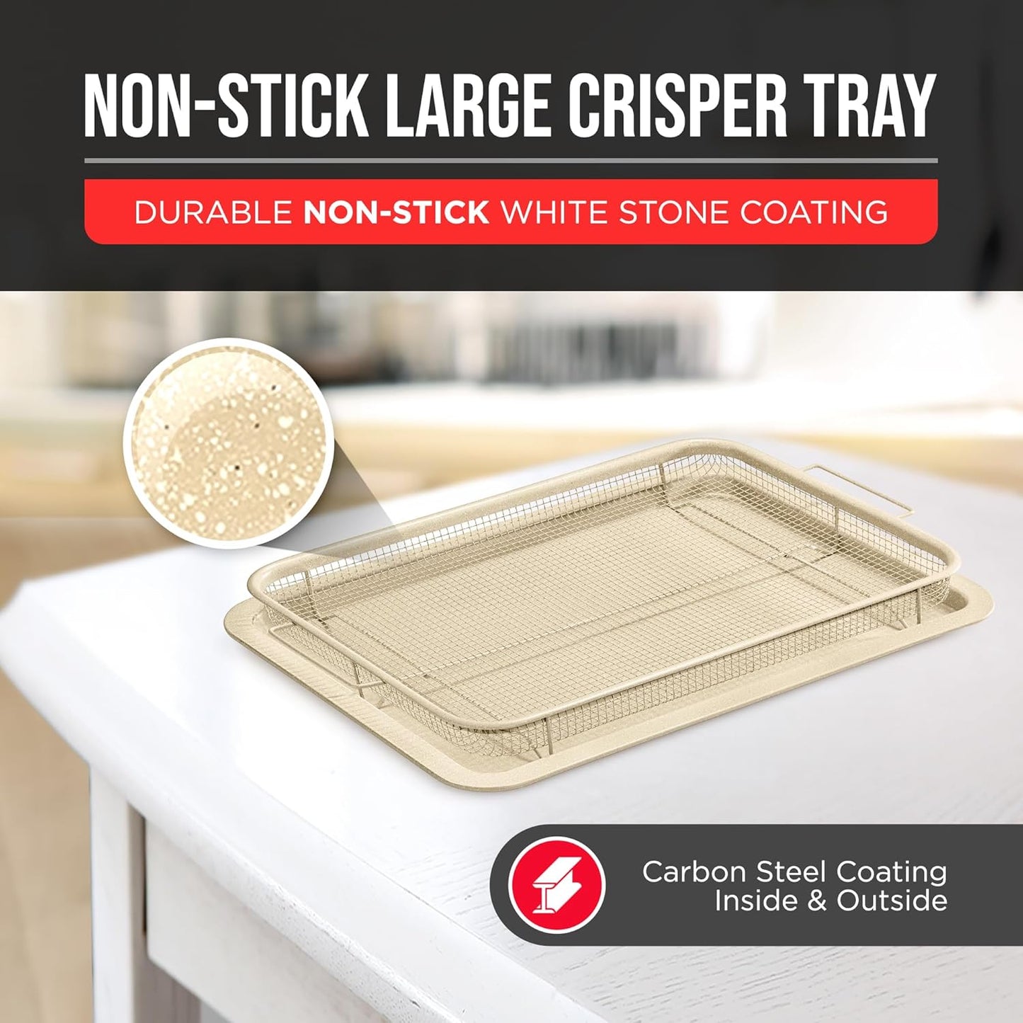 Bakken-Swiss Crisper Tray White marble Coating - 2-Piece Set, Non-Stick Basket Design for Healthier Cooking in Regular Ovens - Make Great Crispy Food, Bacon and More, Extra Large Size 19" x 13"