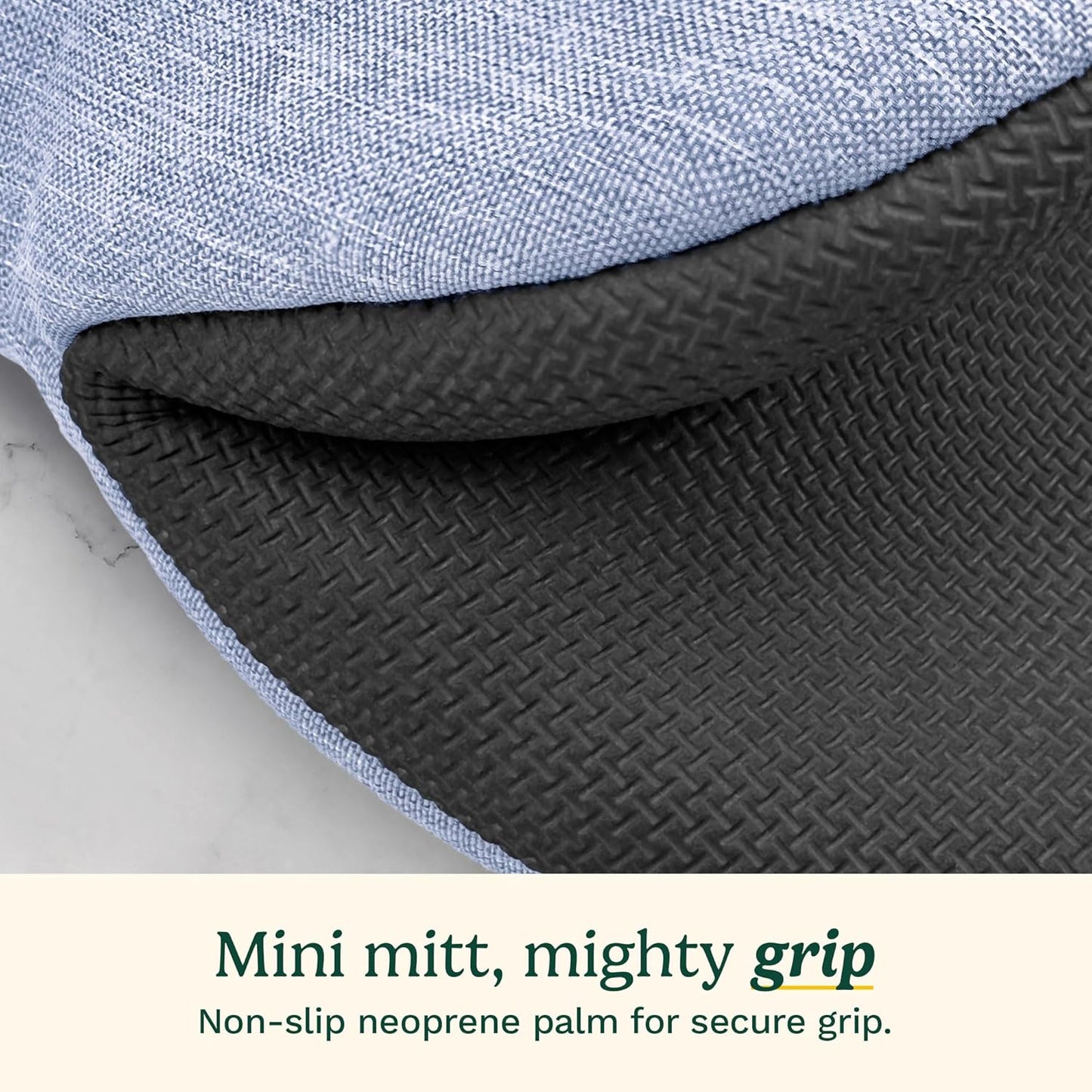 Cuisinart Mini Oven Mitts – 5.5” x 7” Heat-Resistant Kitchen Mitts for Oven with Non-Slip Neoprene Palm, Cotton Filling, and Fabric Loop – Durable Oven Mitt Set for Cooking & Baking (Light Blue)