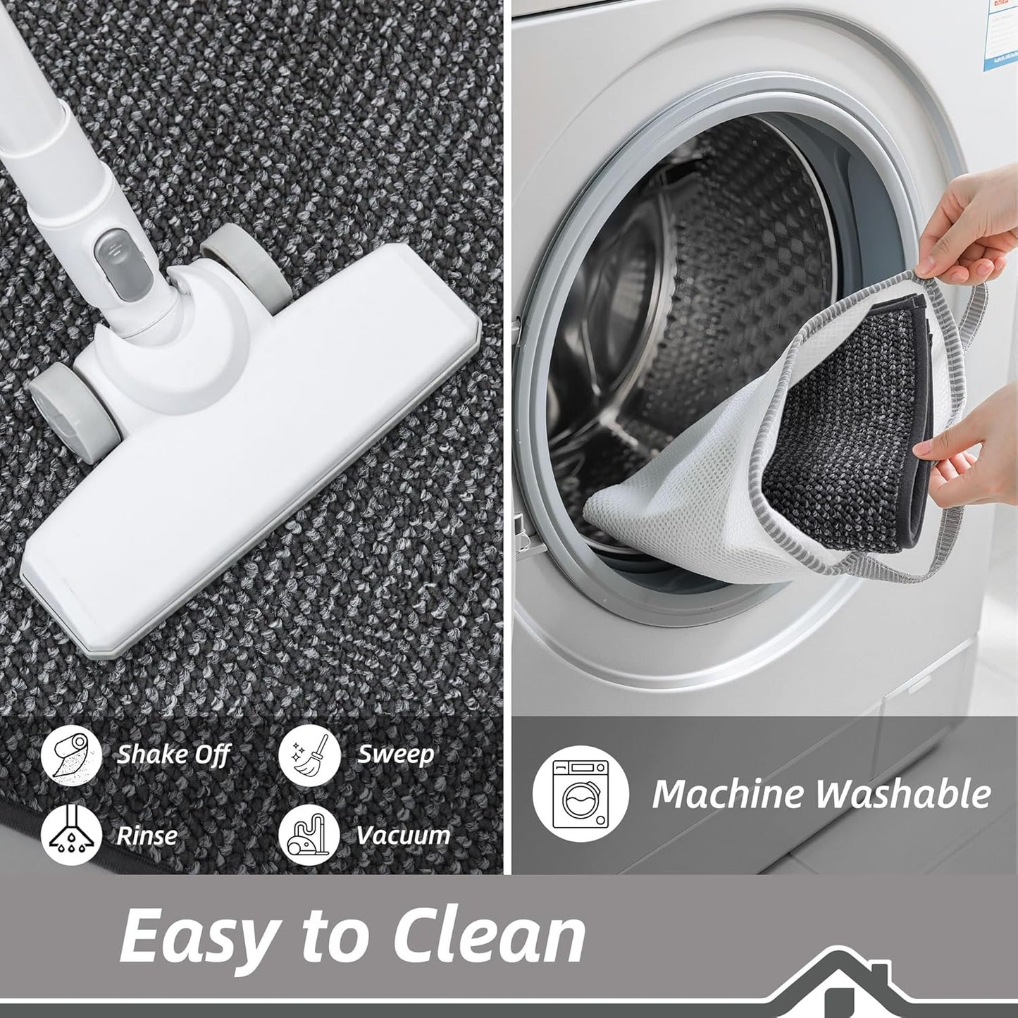 BEQHAUSE Kitchen Rugs and Mats 2PCS, Non-Slip Kitchen Mats for Floor, Absorbent and Stain Resistant Kitchen Runner, Machine Washable Rugs for Kitchen, Laundry & Sink, 20"x32"+20"x48", Charcoal