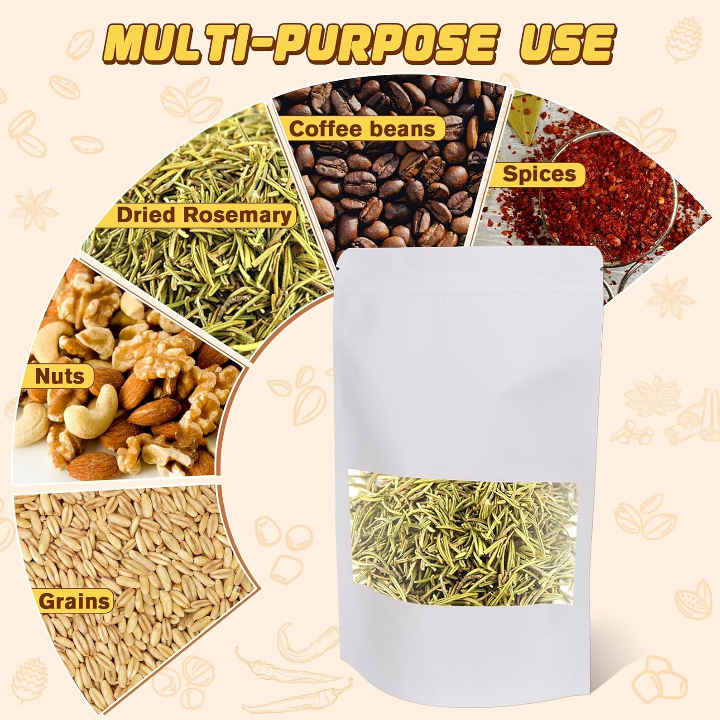 50 Pack Smell Proof Bag, Stand Up Zip Lock Bags, Cookie Bags with Seal, Resealable Pouches, Packing Bags for Cheese, Herbs, Coffee, Spice, Nuts, Soap, Bath Salts, Party Favors, Tea