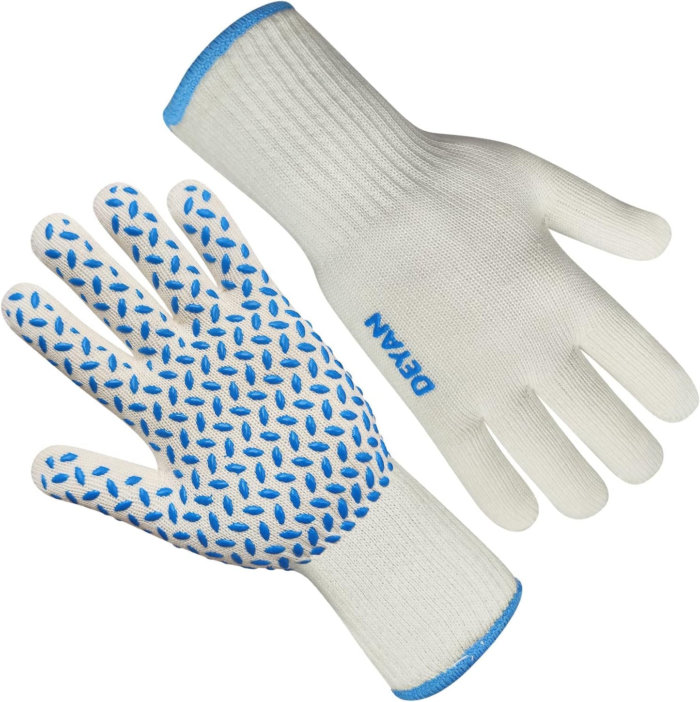 DEYAN Heat Resistant Oven Gloves 932°F | Silicone Non-Slip Mitts with Fingers | Flexible for Baking, BBQ, Grilling | Machine Washable (White, 1 Pair)